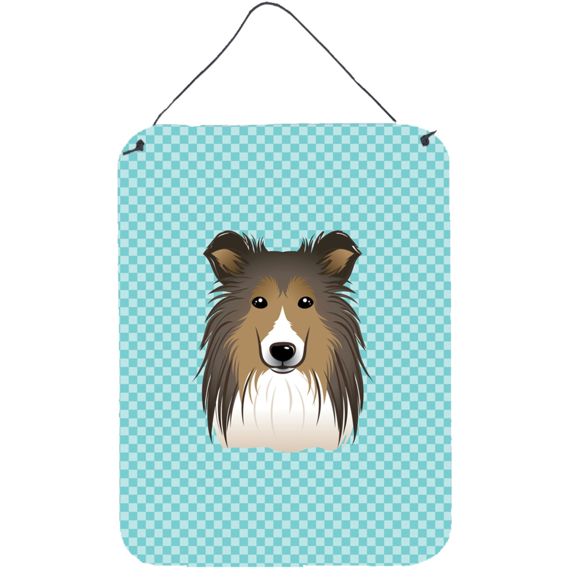 &quotCaroline's Treasures Checkerboard Blue Sheltie Wall or Door Hanging Prints, 16"" x 12"""