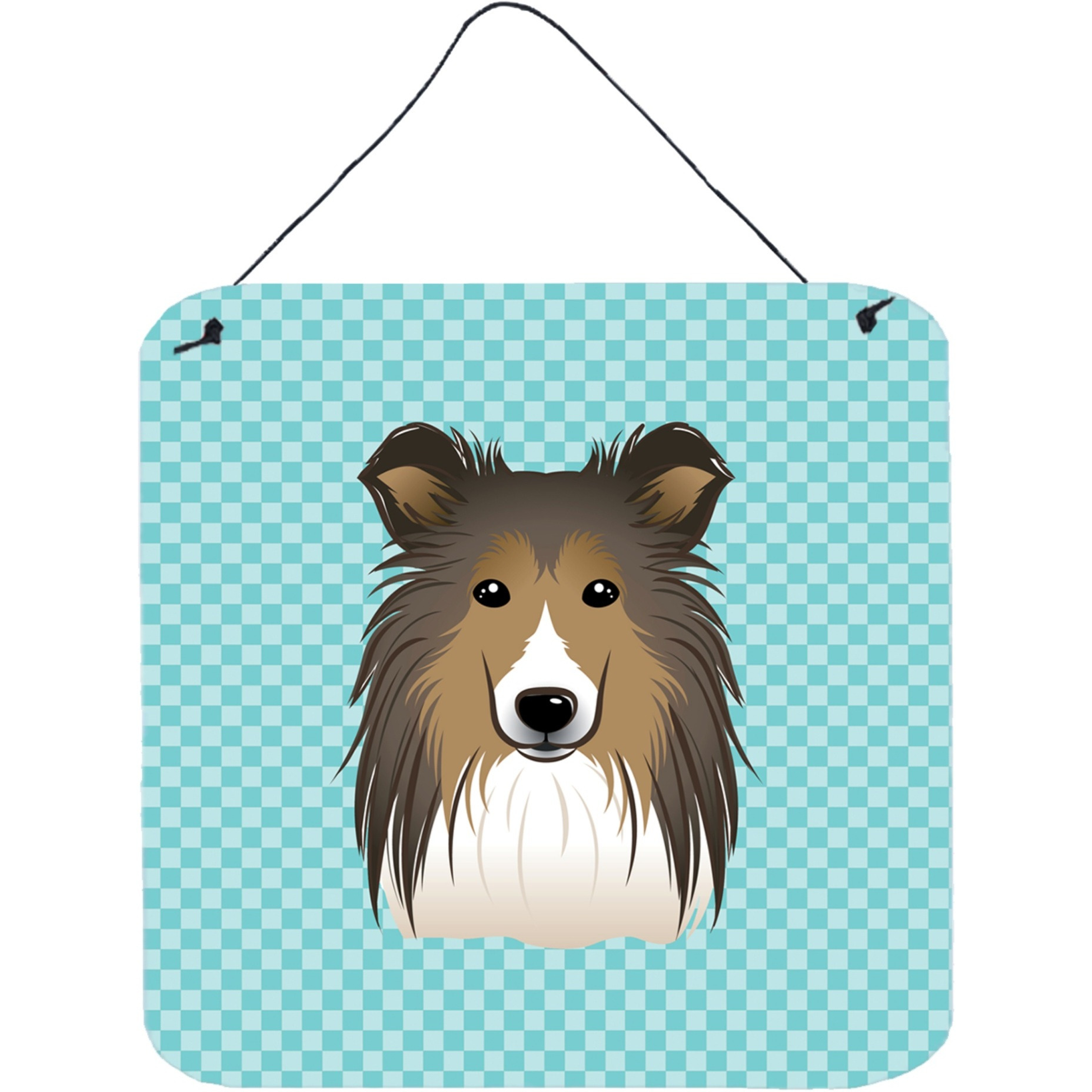 &quotCaroline's Treasures Checkerboard Blue Sheltie Wall or Door Hanging Prints, 6 x 6"""