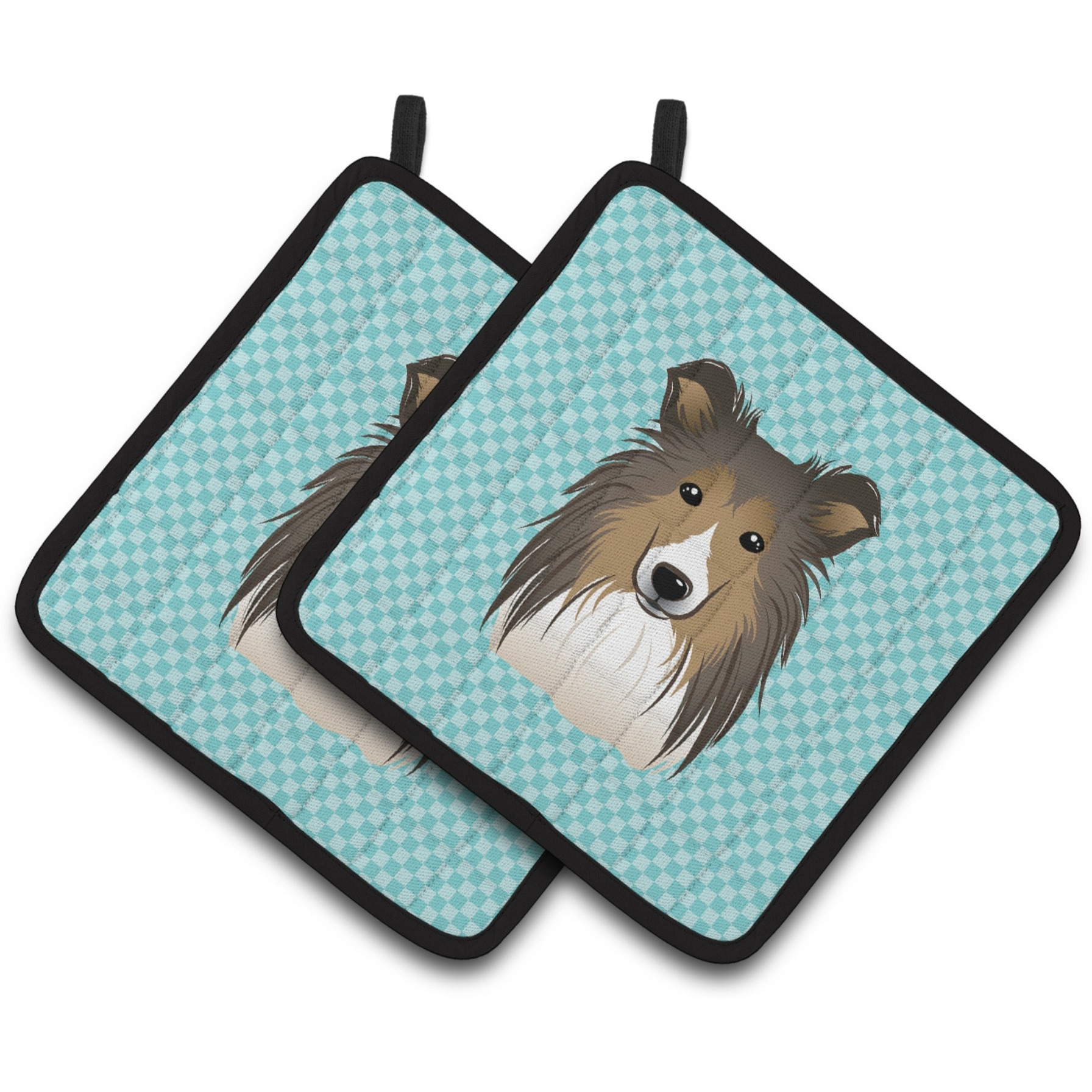 &quotCaroline's Treasures Checkerboard Blue Sheltie Pair of Pot Holders BB1180PTHD, 7.5HX7.5W, Multicolor"