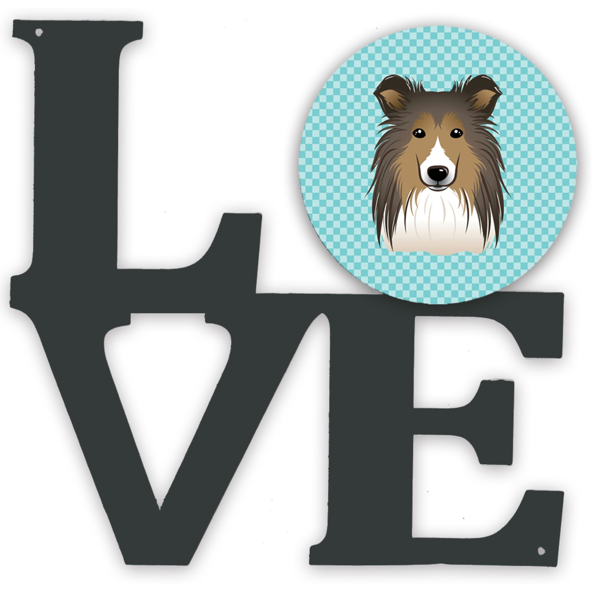 &quotCaroline's Treasures Checkerboard Blue Sheltie Metal Artwork Love wall-decor, Multicolor"