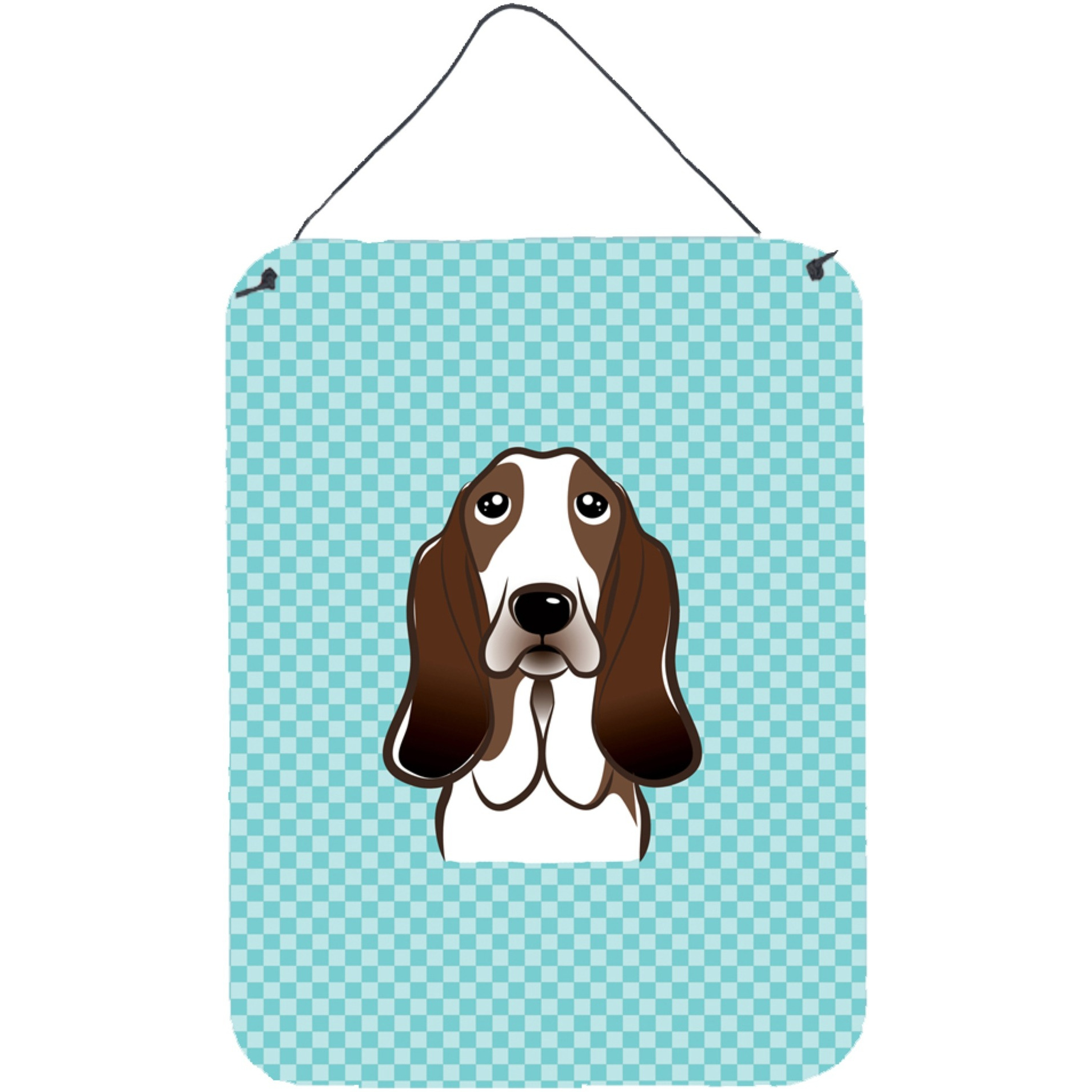 &quotCaroline's Treasures Checkerboard Blue Basset Hound Wall or Door Hanging Prints, 16"" x 12"""