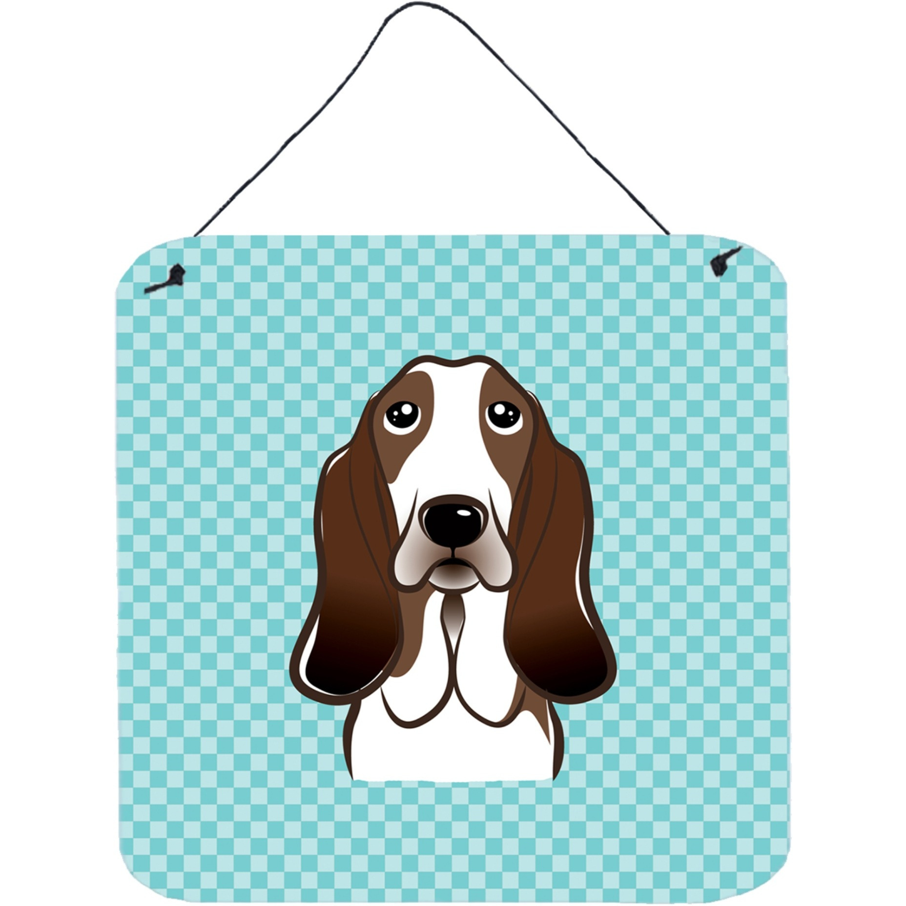 &quotCaroline's Treasures Checkerboard Blue Basset Hound Wall or Door Hanging Prints, 6 x 6"""