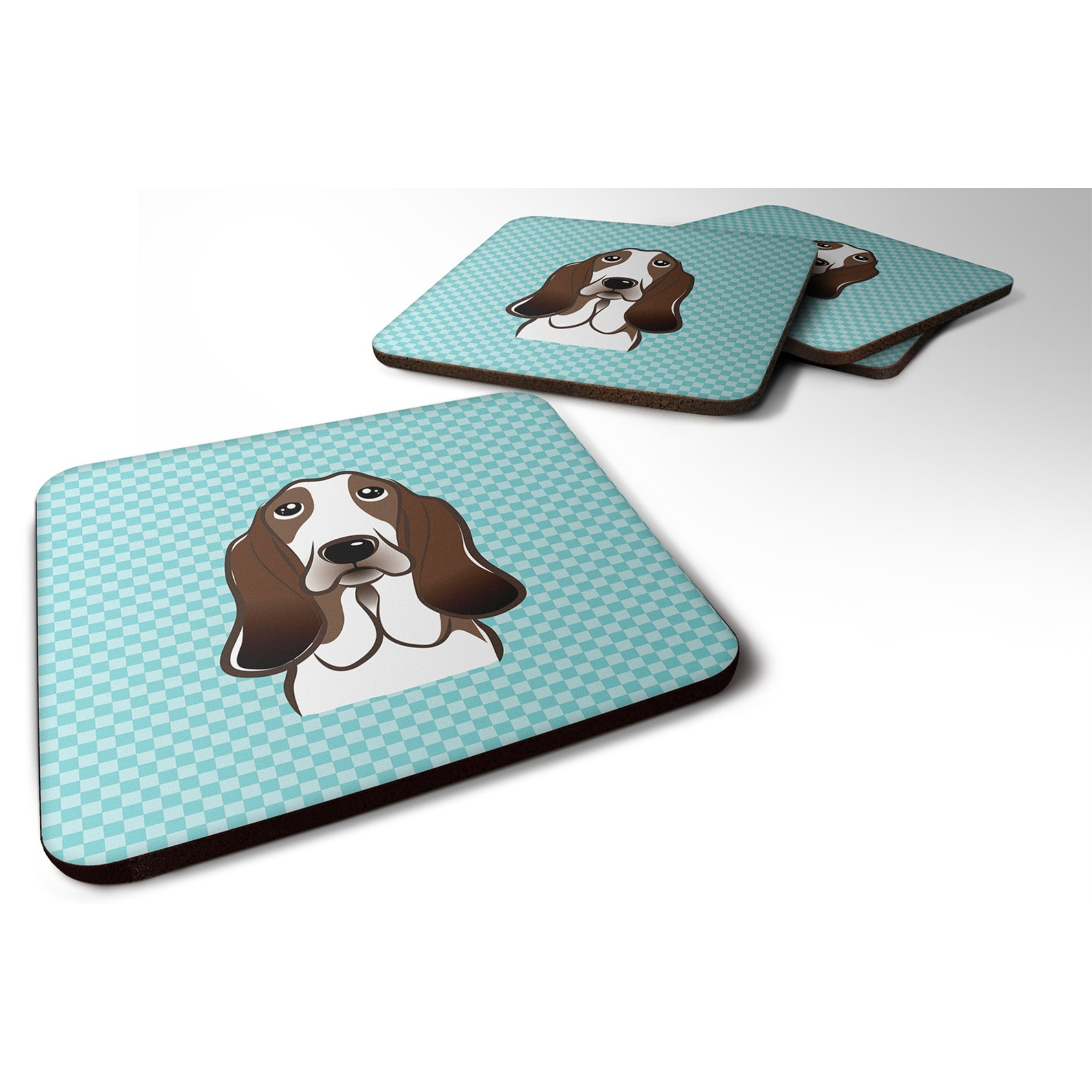&quotCaroline's Treasures BB1181FC Checkerboard Blue Basset Hound Foam Coaster (Set of 4), 3.5"" H x 3.5"" W, Multicolor"