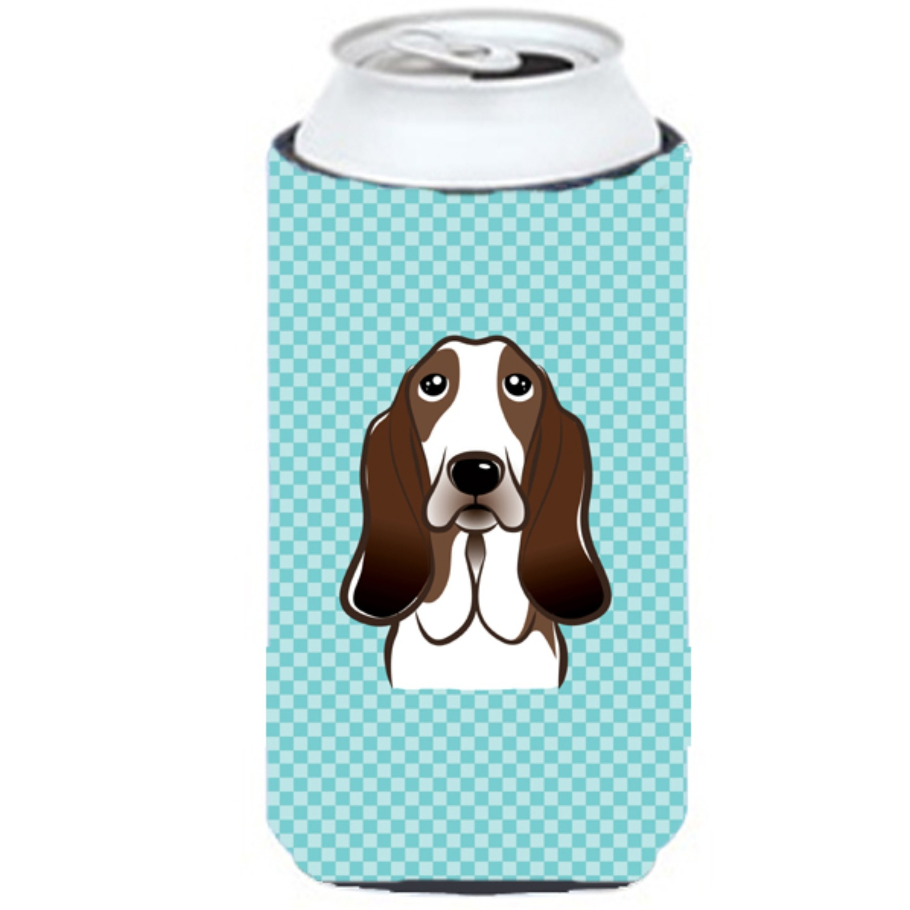 Checkerboard Blue Basset Hound Tall Boy Beverage Insulator Hugger BB1181TBC