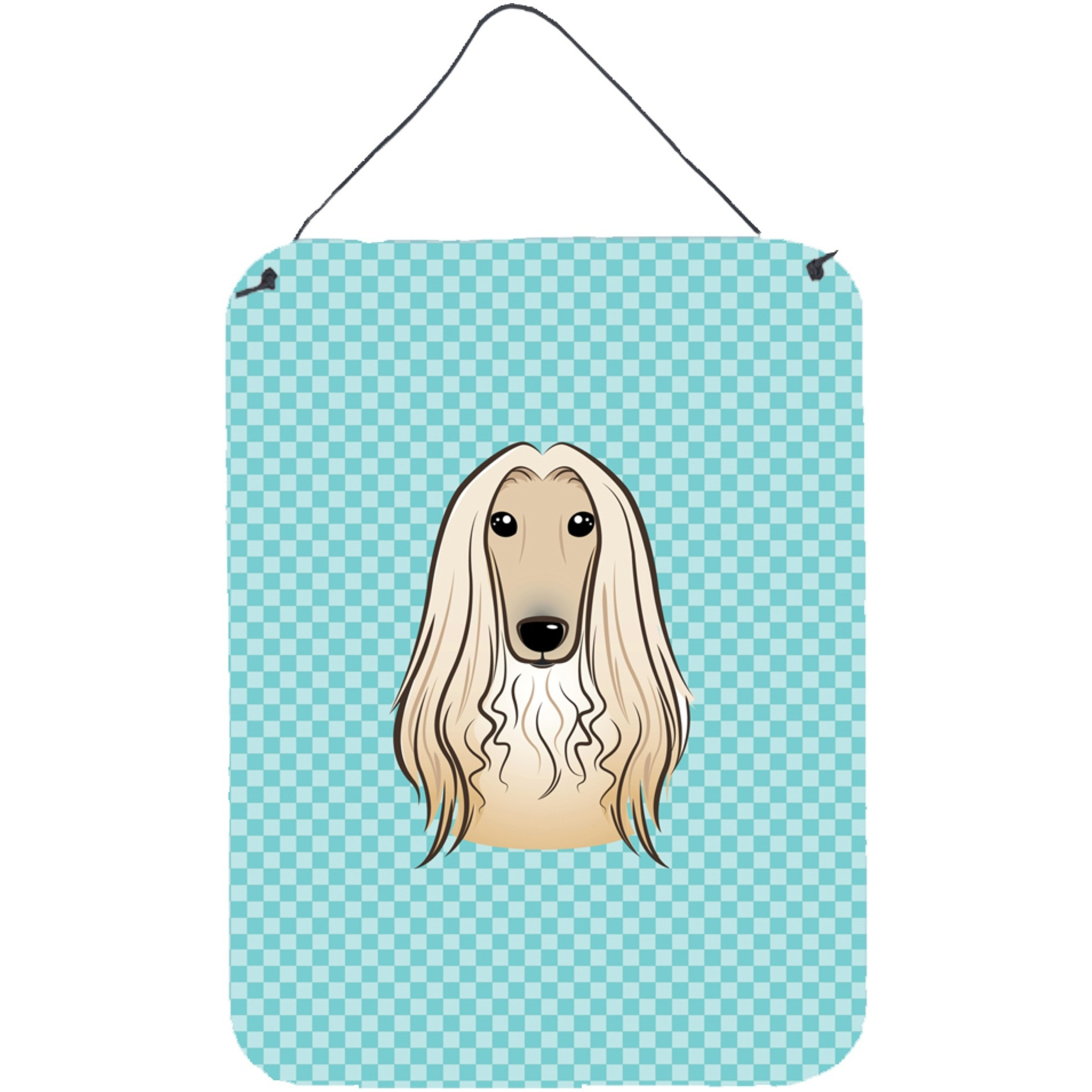 &quotCaroline's Treasures Checkerboard Blue Afghan Hound Wall or Door Hanging Prints, 16"" x 12"""