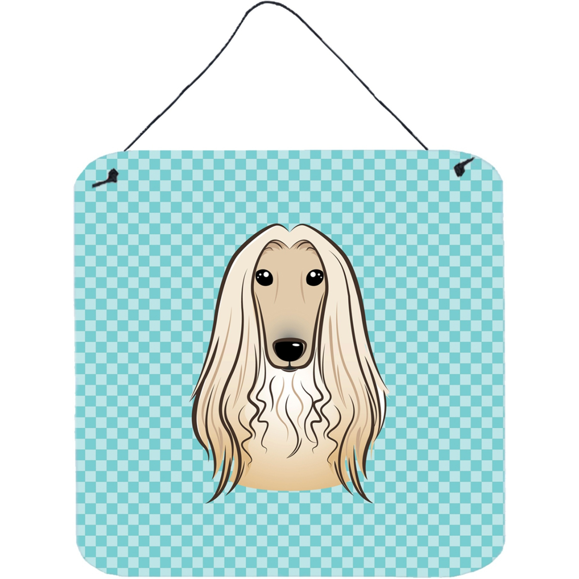 &quotCaroline's Treasures Checkerboard Blue Afghan Hound Wall or Door Hanging Prints, 6 x 6"""