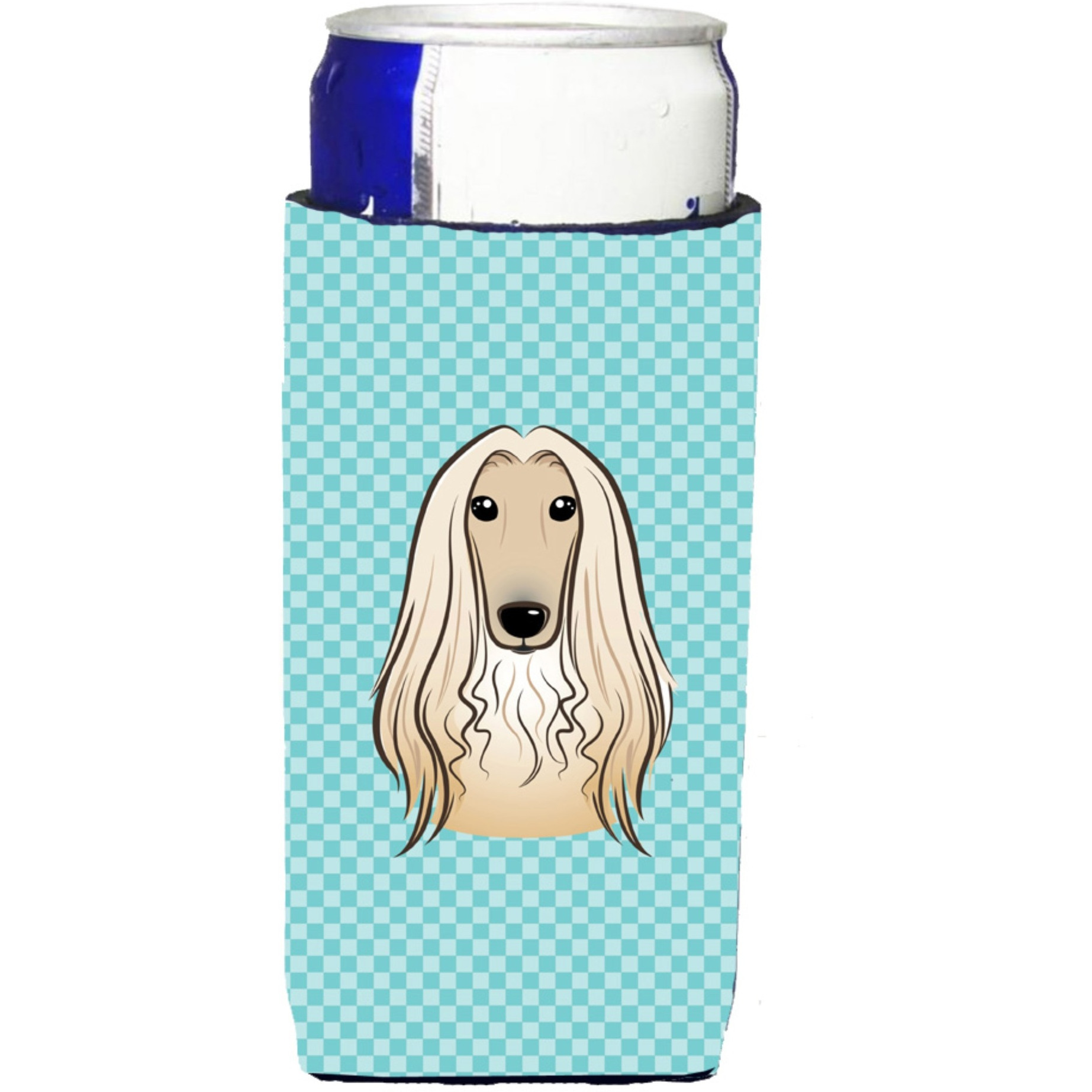 Checkerboard Blue Afghan Hound Ultra Beverage Insulators for slim cans BB1182MUK