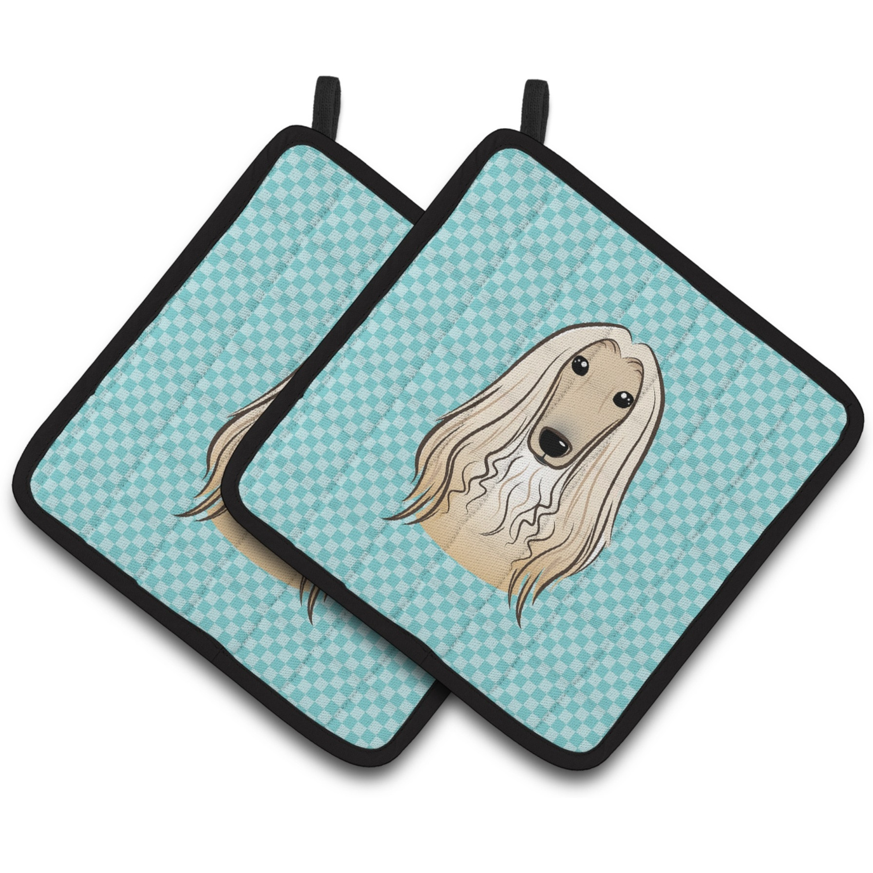 &quotCaroline's Treasures Checkerboard Blue Afghan Hound Pair of Pot Holders BB1182PTHD, 7.5HX7.5W, Multicolor"
