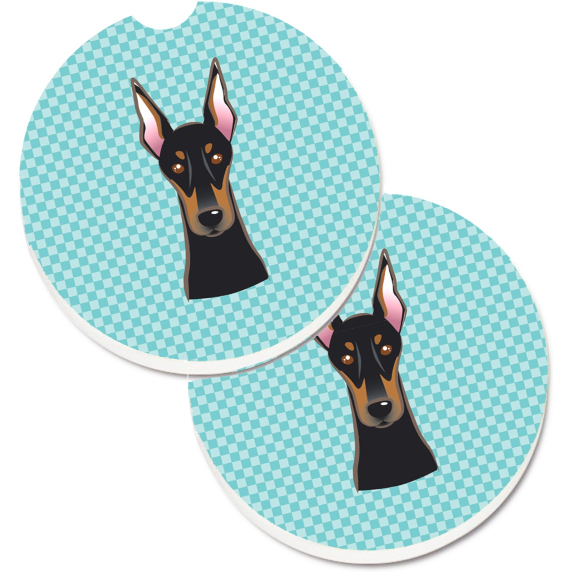 &quotCaroline's Treasures Checkerboard Blue Doberman Set of 2 Cup Holder Car Coasters BB1183CARC, 2.56, Multicolor"