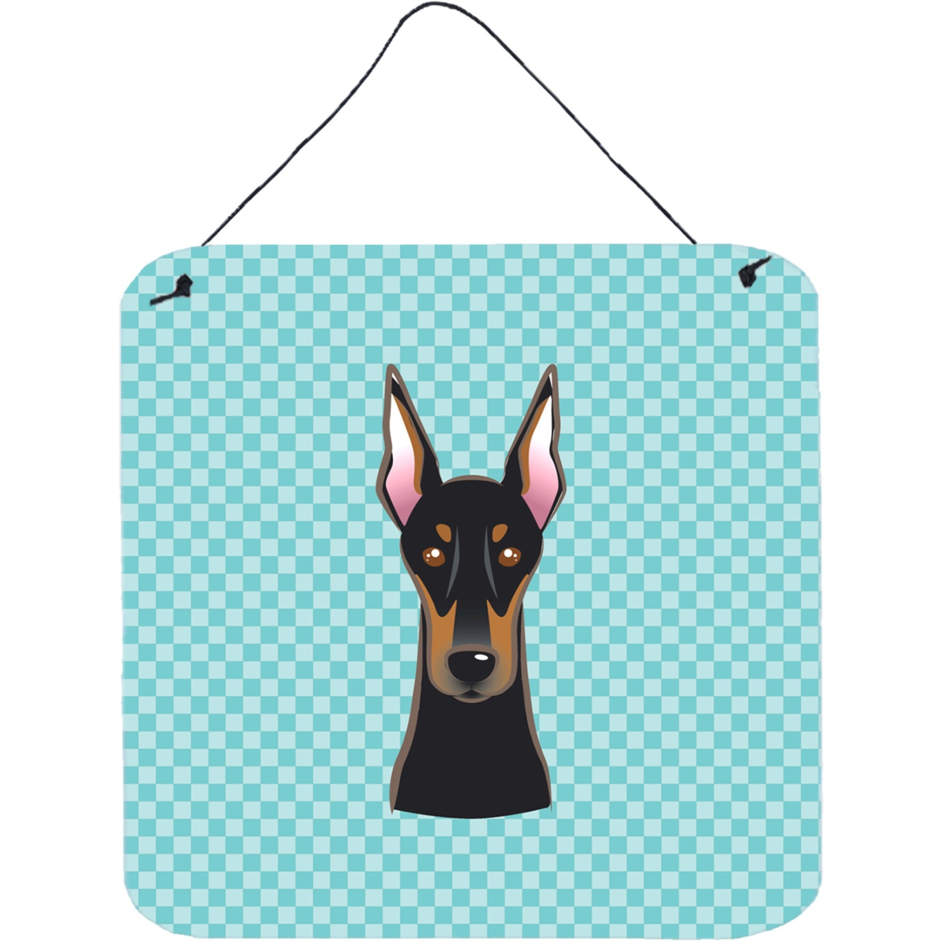 &quotCaroline's Treasures Checkerboard Blue Doberman Wall or Door Hanging Prints, 6 x 6"""