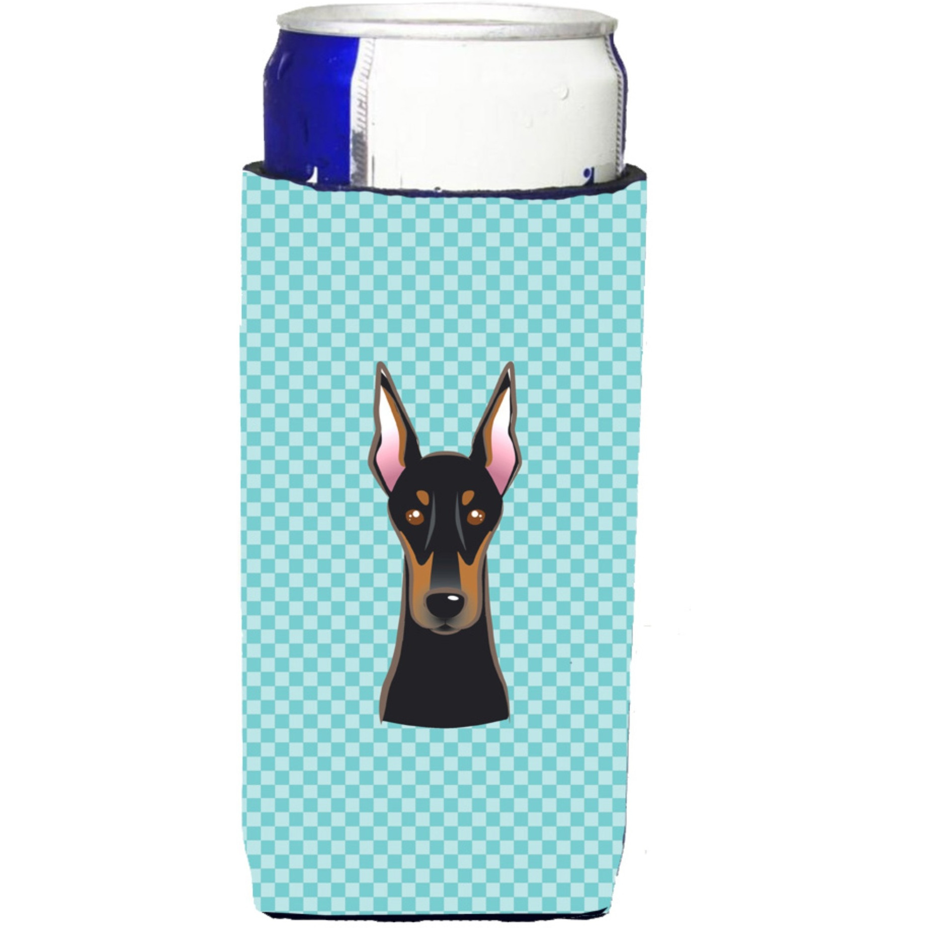 Checkerboard Blue Doberman Ultra Beverage Insulators for slim cans BB1183MUK