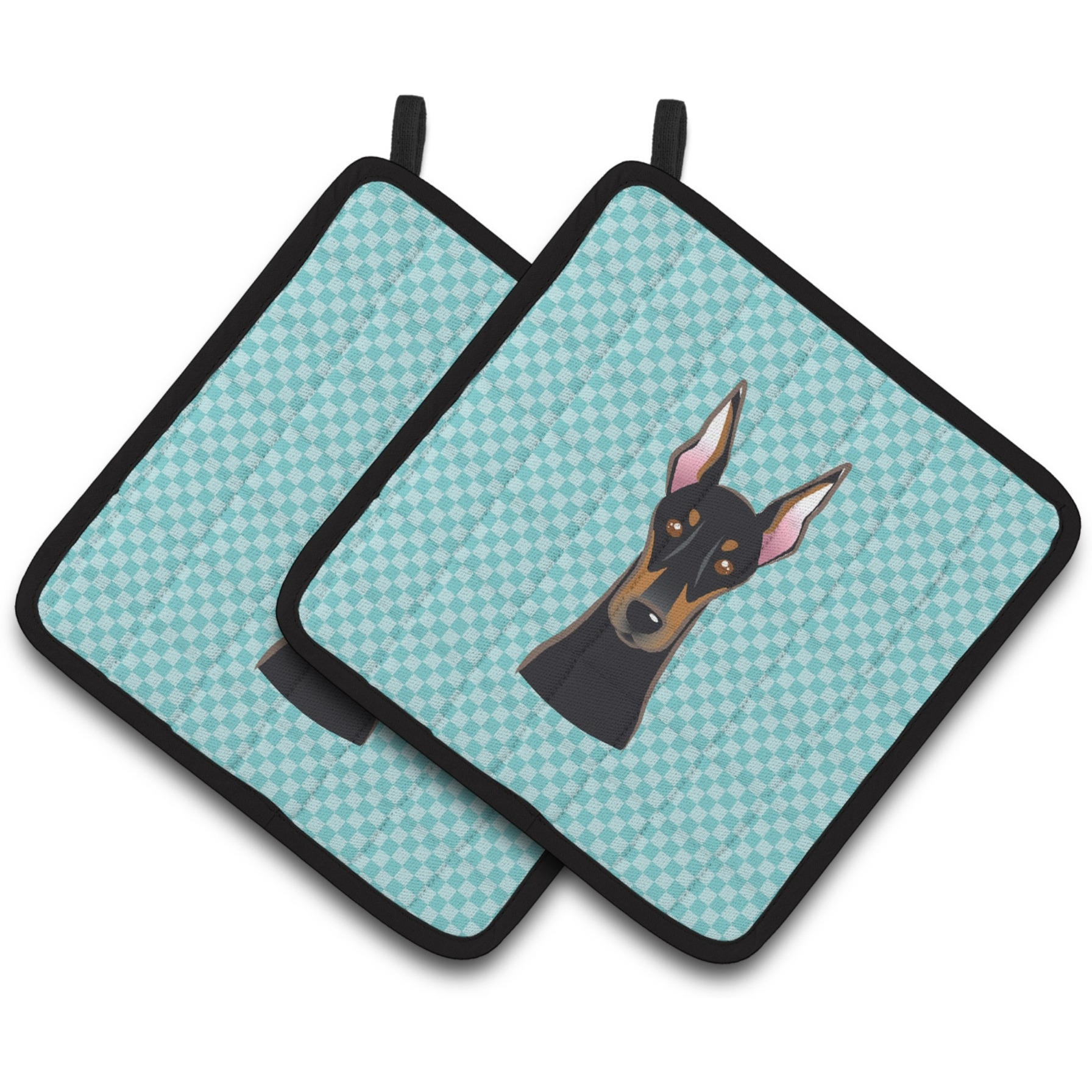 &quotCaroline's Treasures Checkerboard Blue Doberman Pair of Pot Holders BB1183PTHD, 7.5HX7.5W, Multicolor"