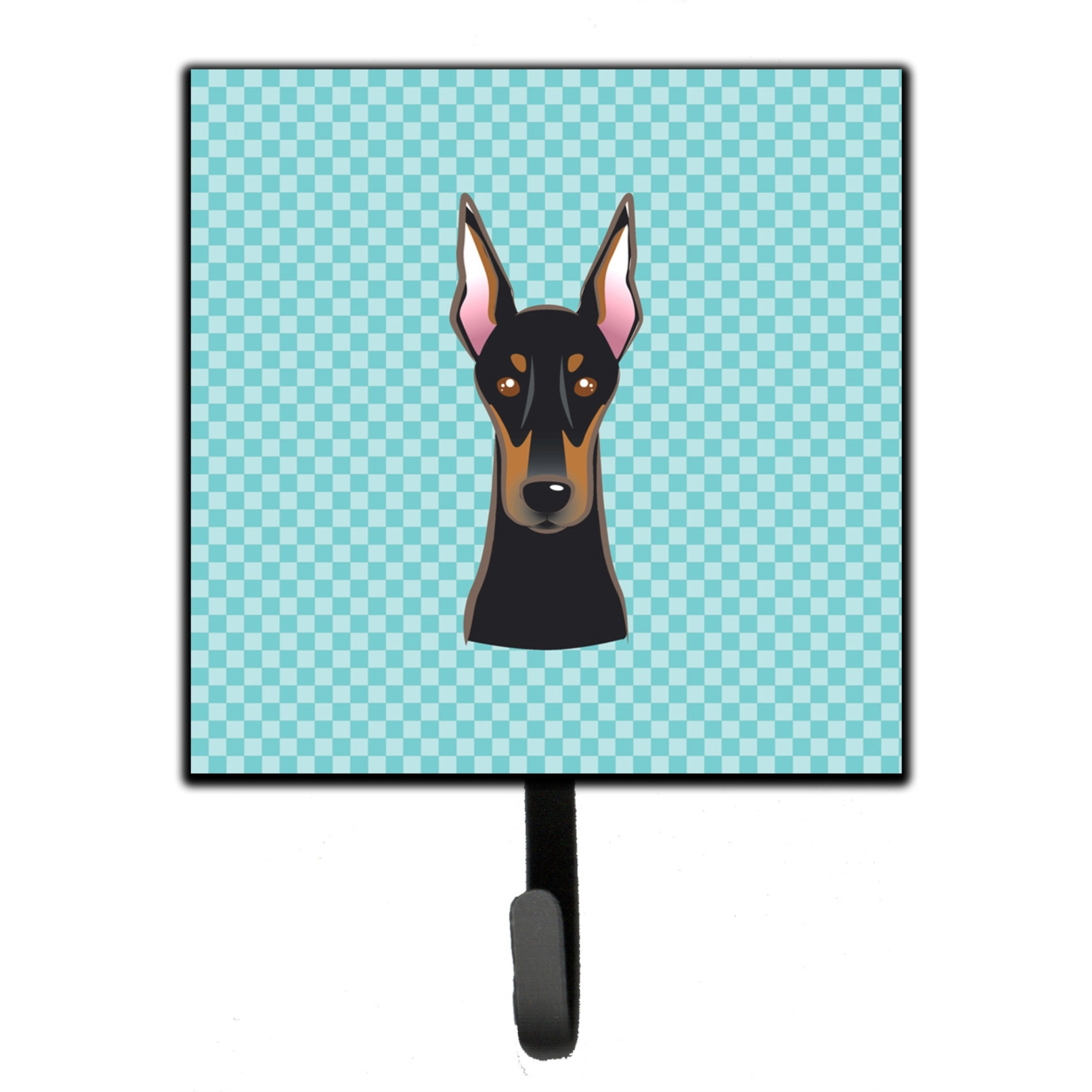 &quotCaroline's Treasures BB1183SH4 Checkerboard Blue Doberman Leash or Key Holder, Small, Multicolor"