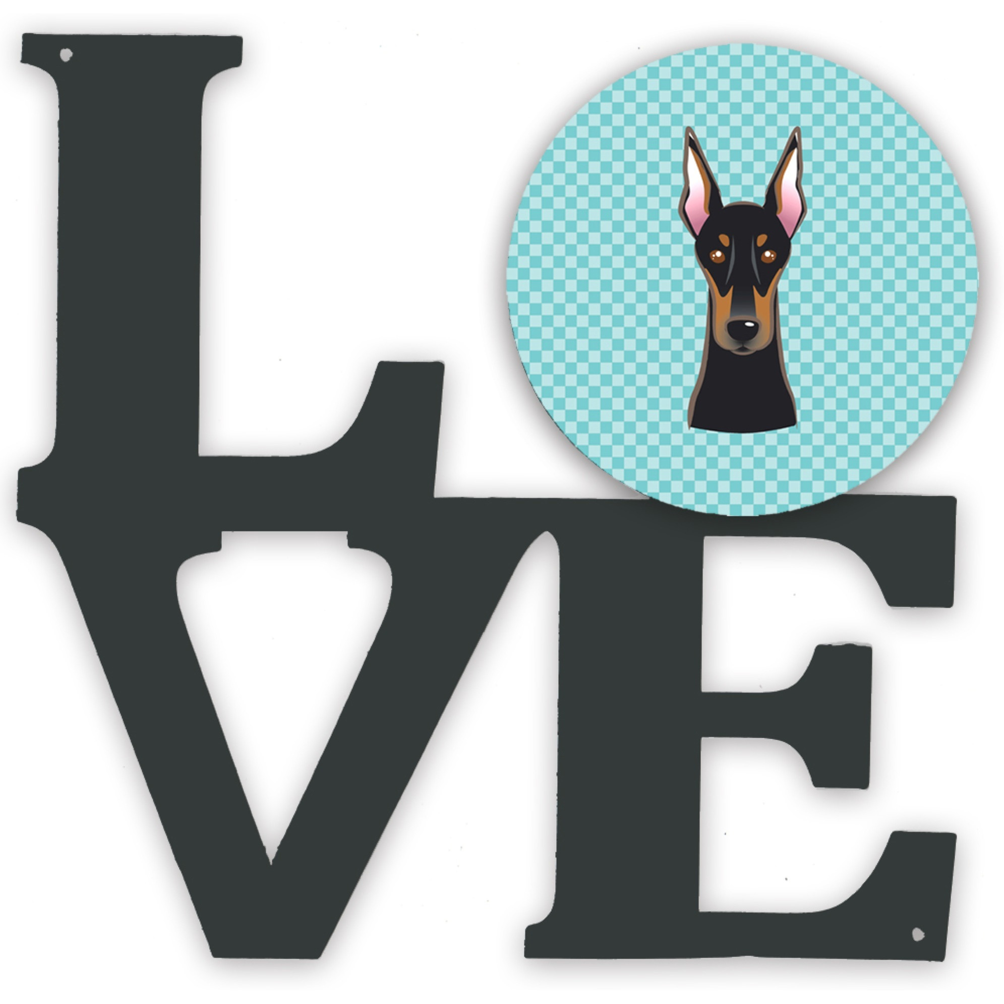&quotCaroline's Treasures Checkerboard Blue Doberman Metal Artwork Love wall-decor, Multicolor"