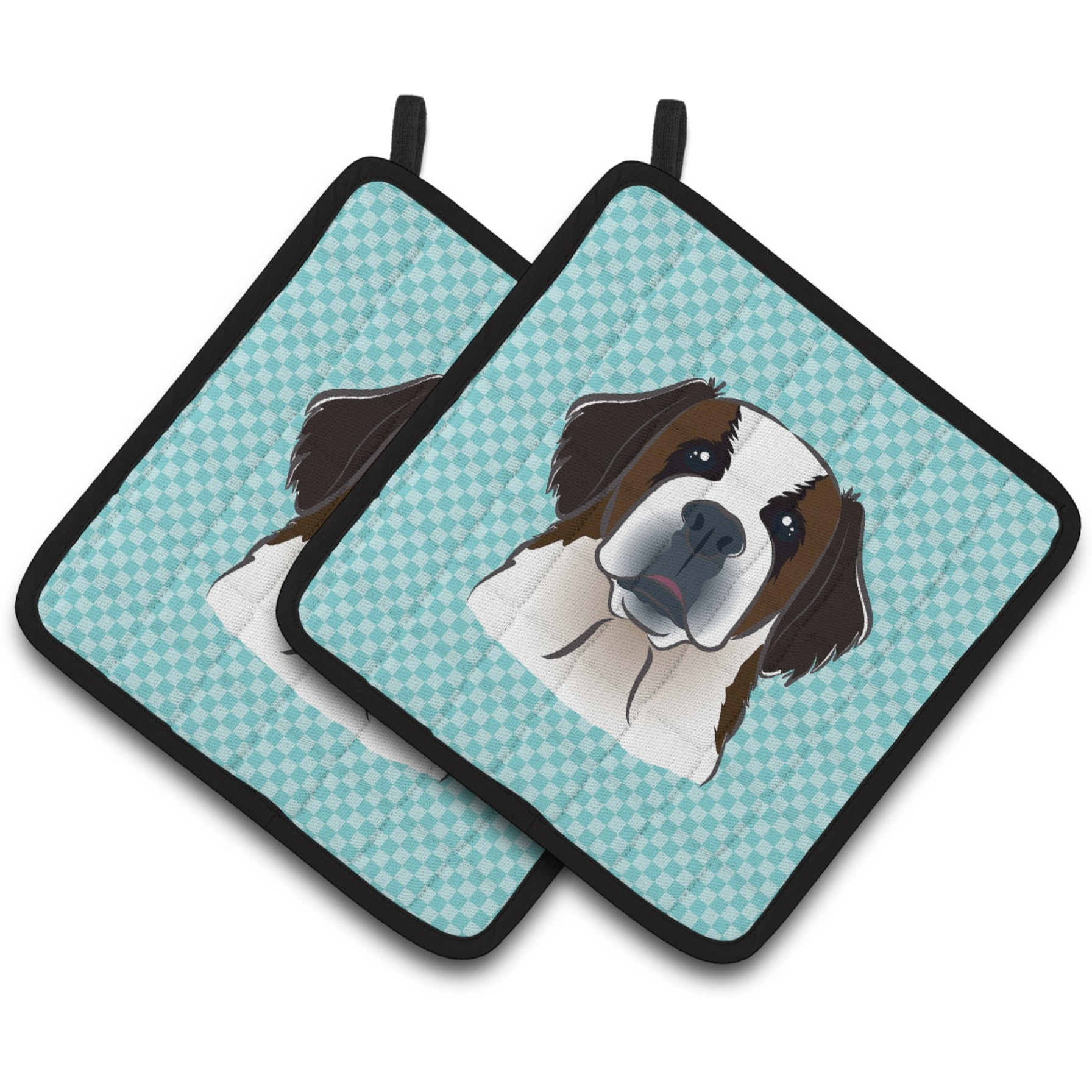 &quotCaroline's Treasures Checkerboard Blue Saint Bernard Pair of Pot Holders BB1184PTHD, 7.5HX7.5W, Multicolor"