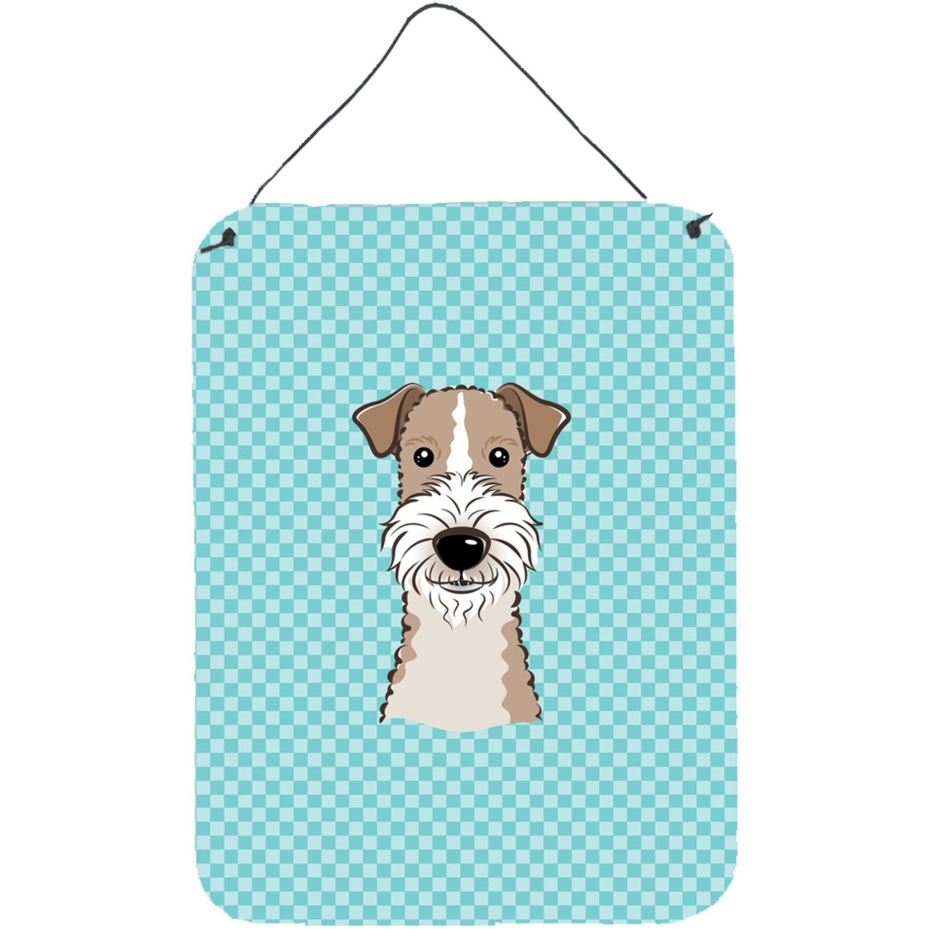 &quotCaroline's Treasures Checkerboard Blue Wire Haired Fox Terrier Wall or Door Hanging Prints, 16"" x 12"""