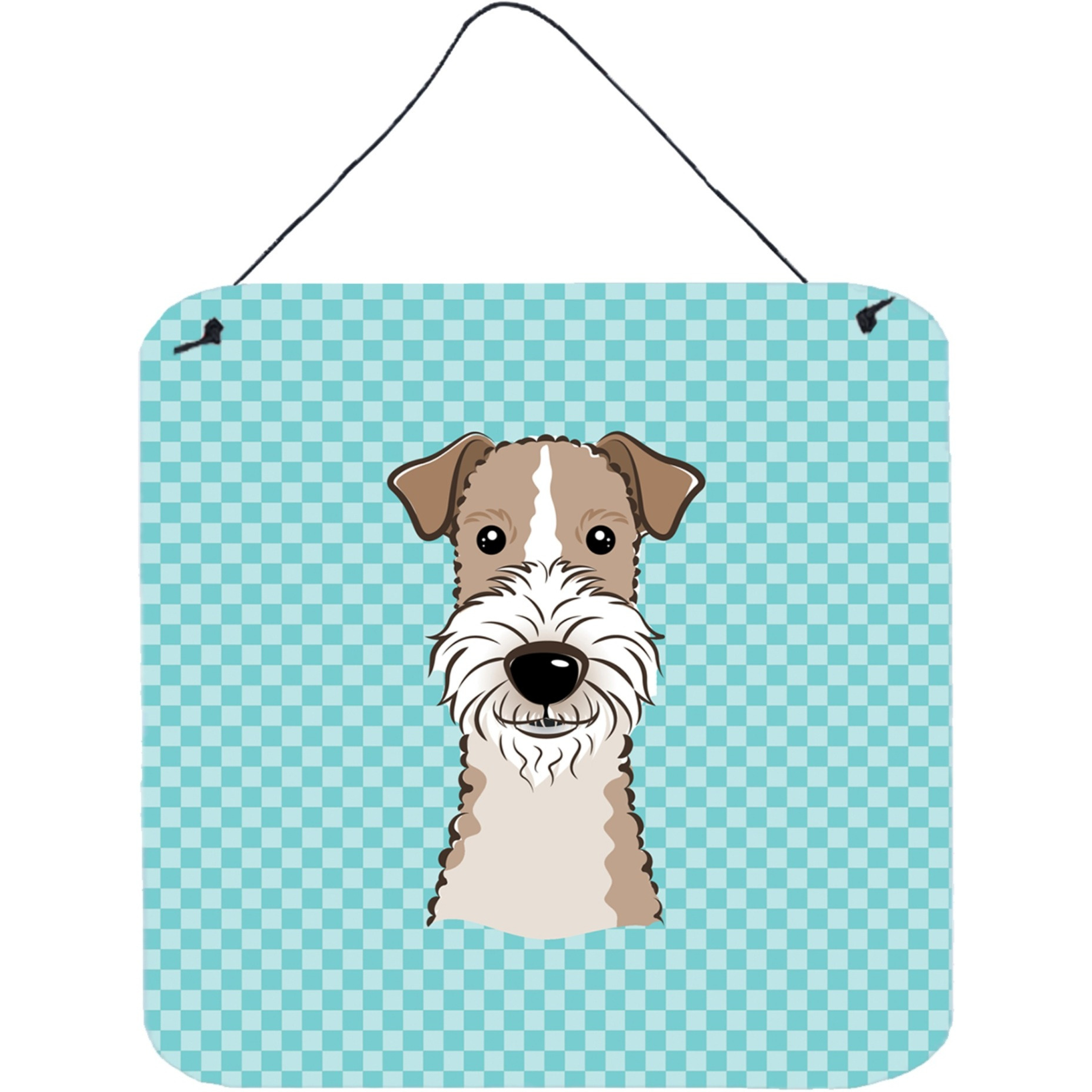 &quotCaroline's Treasures Checkerboard Blue Wire Haired Fox Terrier Wall or Door Hanging Prints, 6 x 6"""