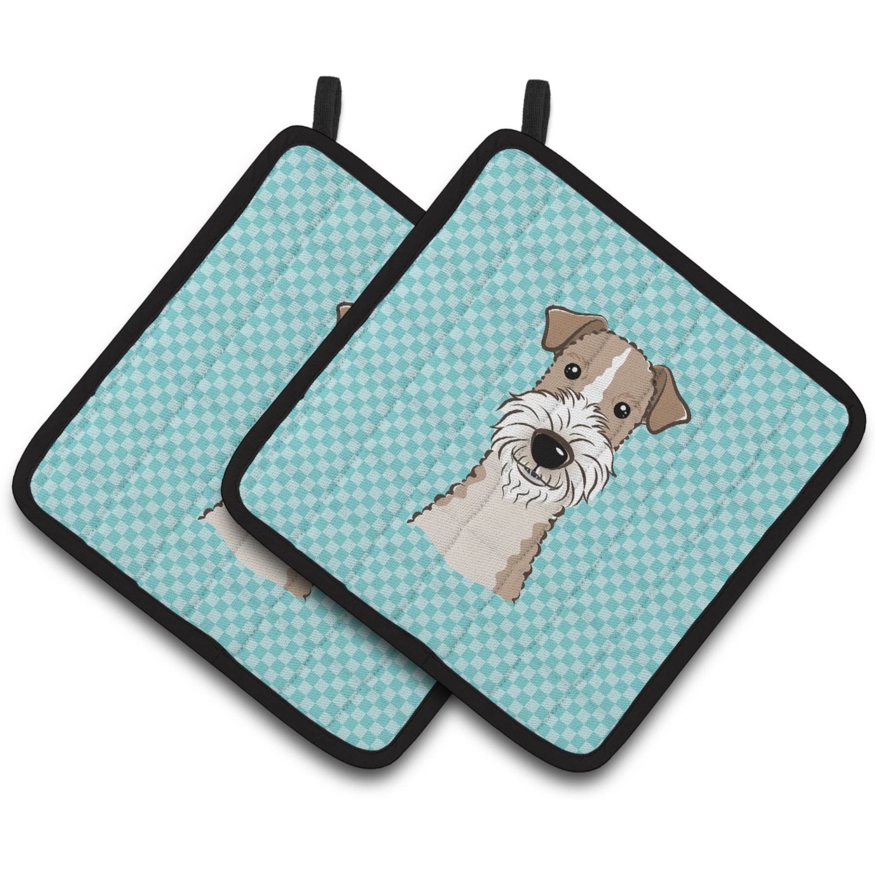 &quotCaroline's Treasures Checkerboard Blue Wire Haired Fox Terrier Pair of Pot Holders BB1185PTHD, 7.5HX7.5W, Multicolor"