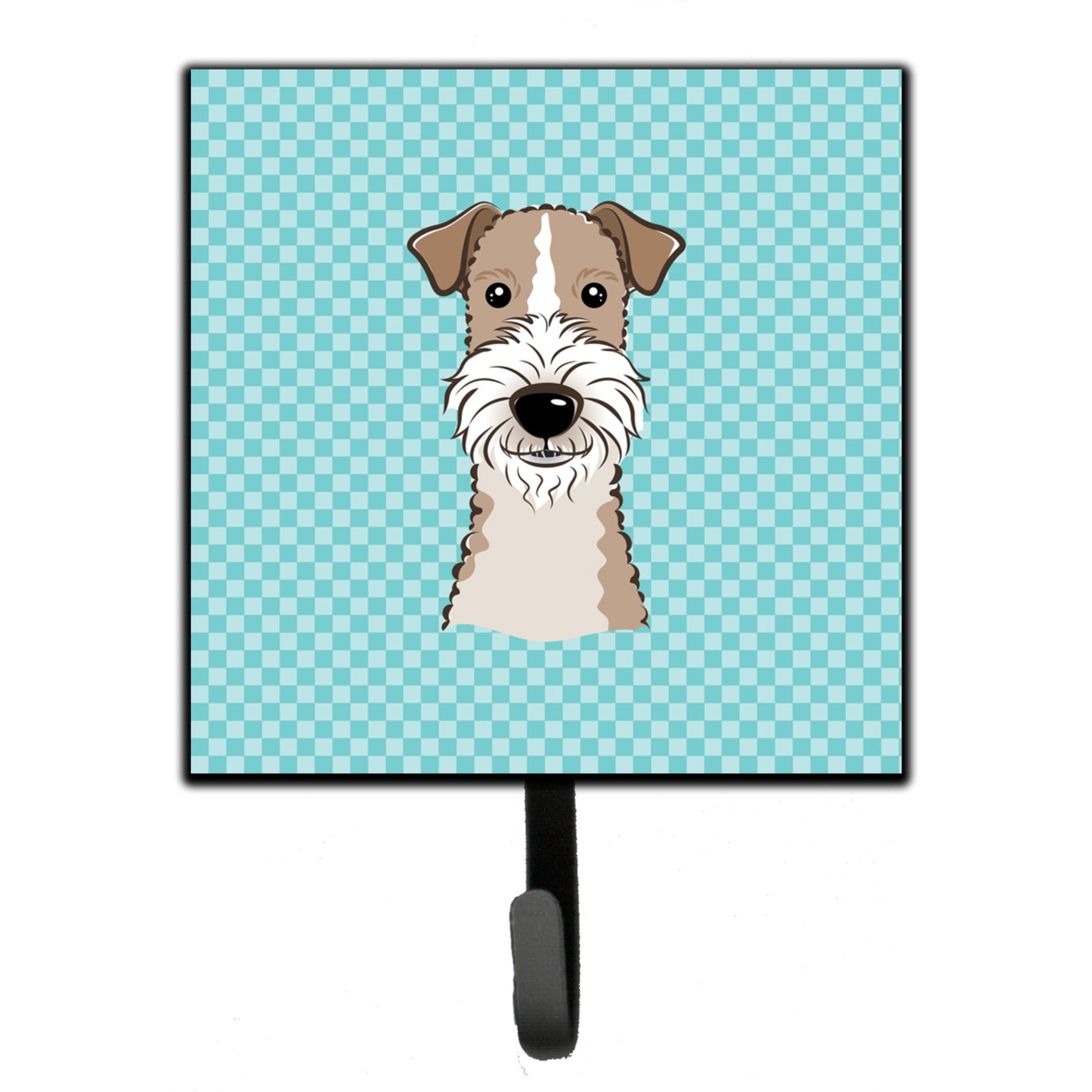 &quotCaroline's Treasures BB1185SH4 Checkerboard Blue Wire Haired Fox Terrier Leash or Key Holder, Small, Multicolor"