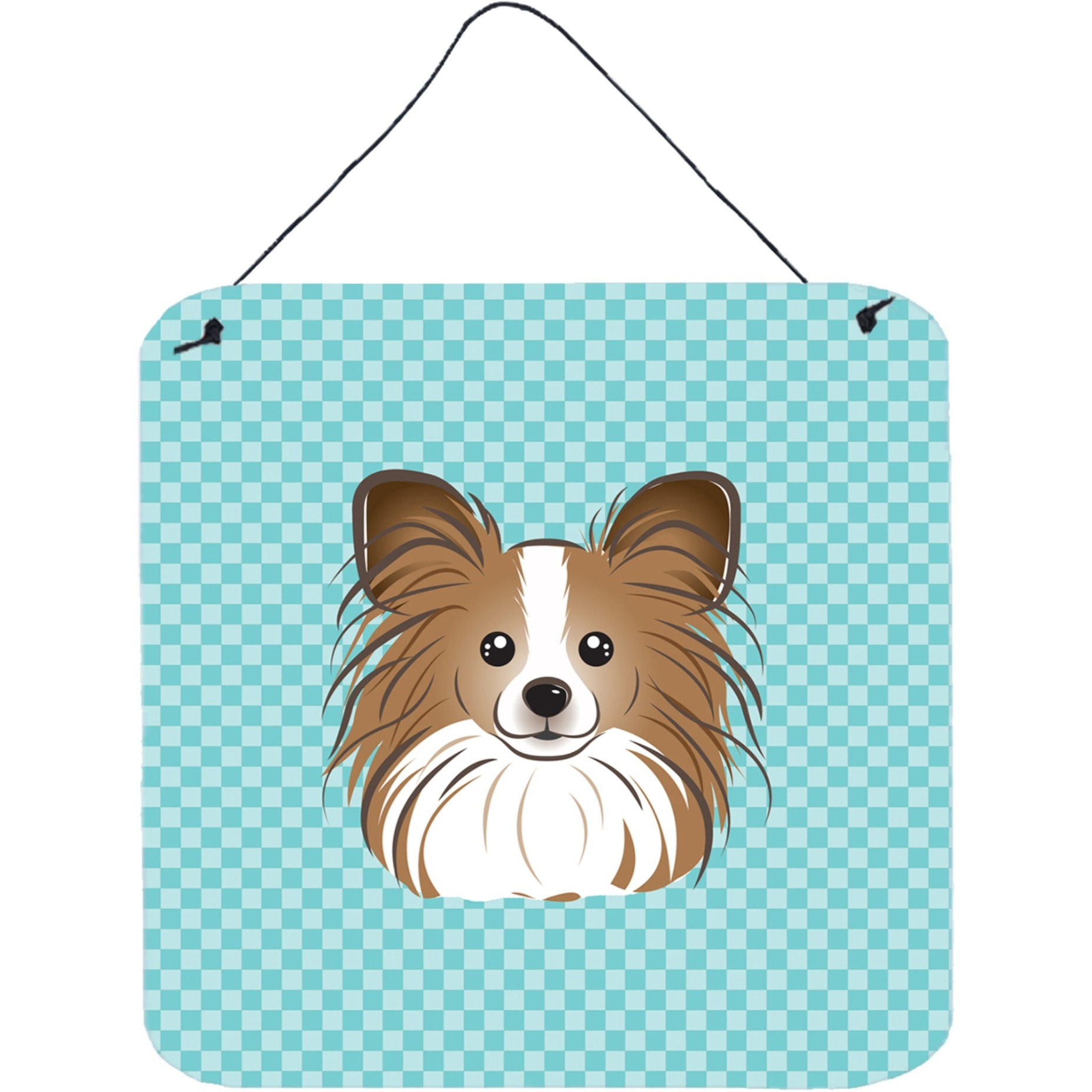 &quotCaroline's Treasures Checkerboard Blue Papillion Wall or Door Hanging Prints, 6 x 6"""