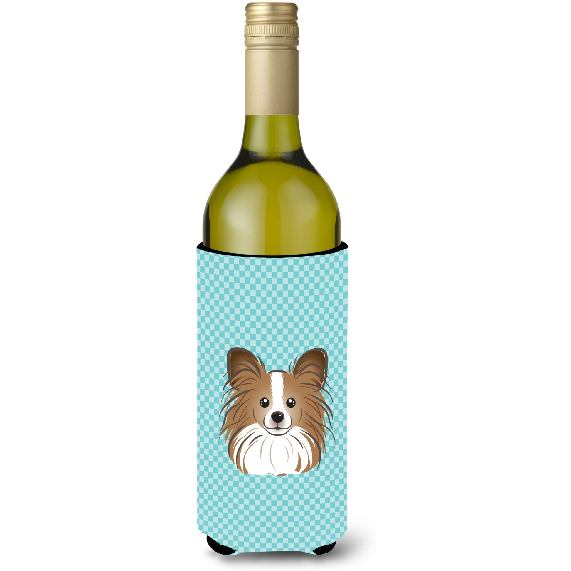 Checkerboard Blue Papillon Wine Bottle Beverage Insulator Hugger BB1186LITERK