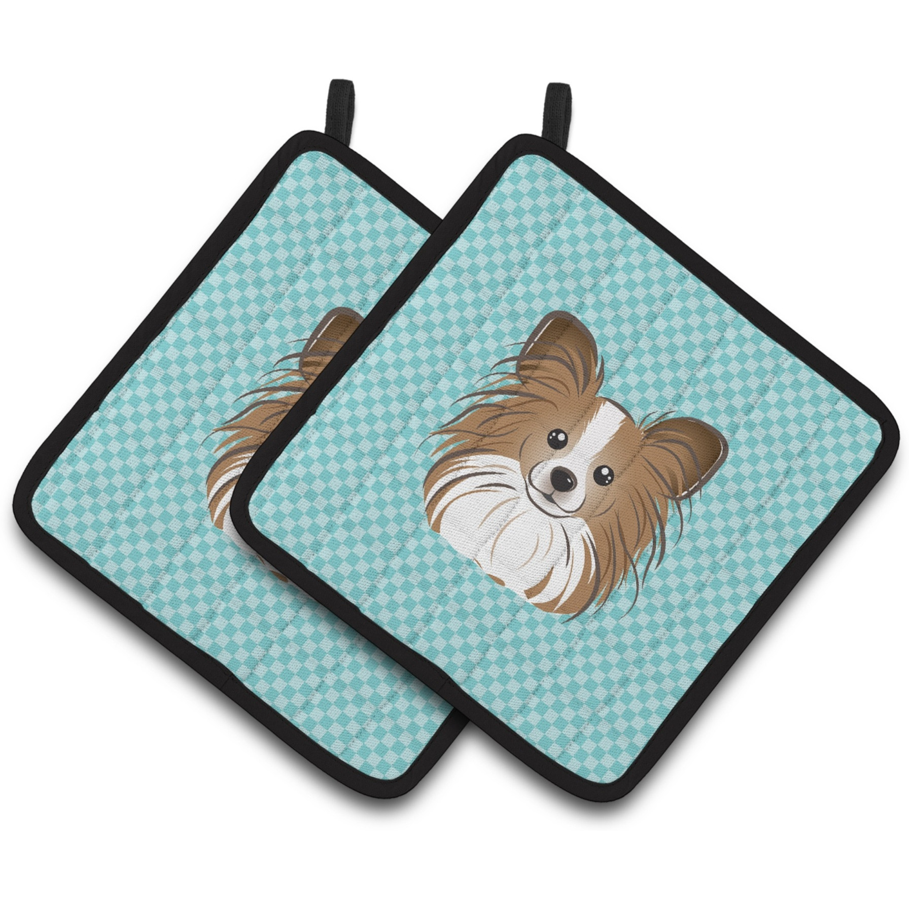&quotCaroline's Treasures Checkerboard Blue Papillon Pair of Pot Holders BB1186PTHD, 7.5HX7.5W, Multicolor"