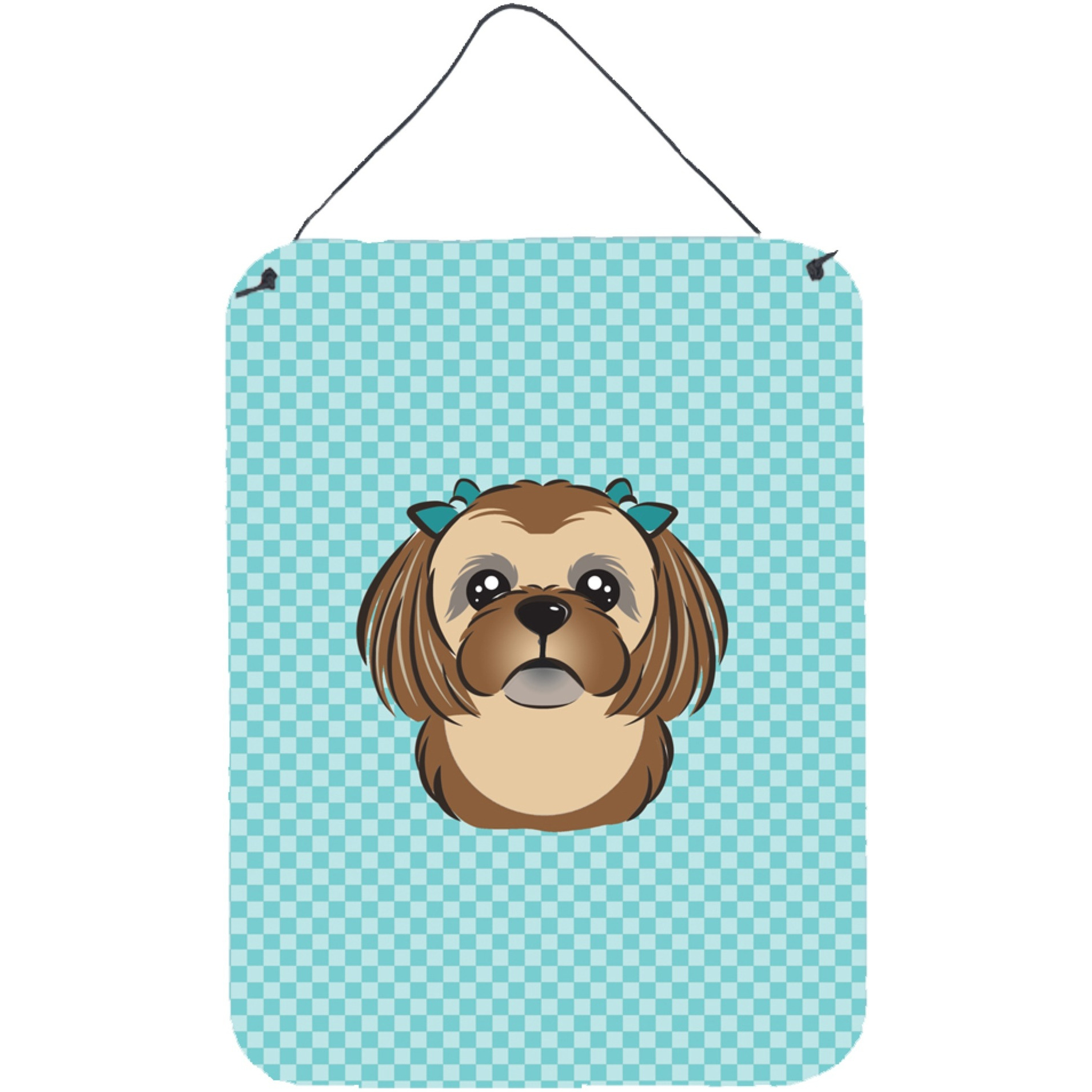 &quotCaroline's Treasures Checkerboard Blue Chocolate Brown Shih Tzu Wall or Door Hanging Prints, 16"" x 12"""