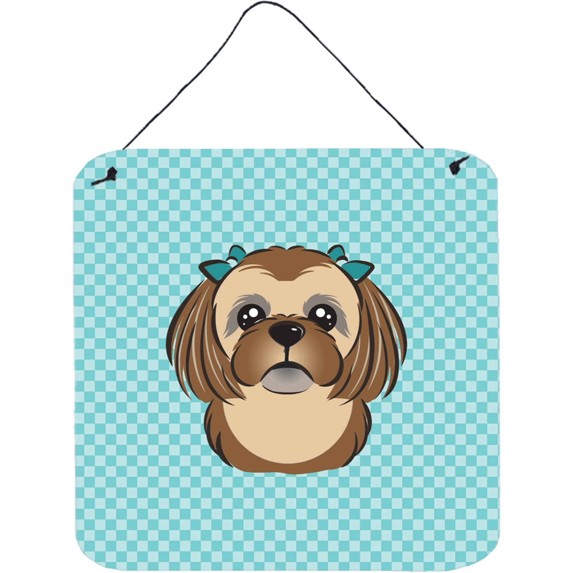 &quotCaroline's Treasures Checkerboard Blue Chocolate Brown Shih Tzu Wall or Door Hanging Prints, 6 x 6"""