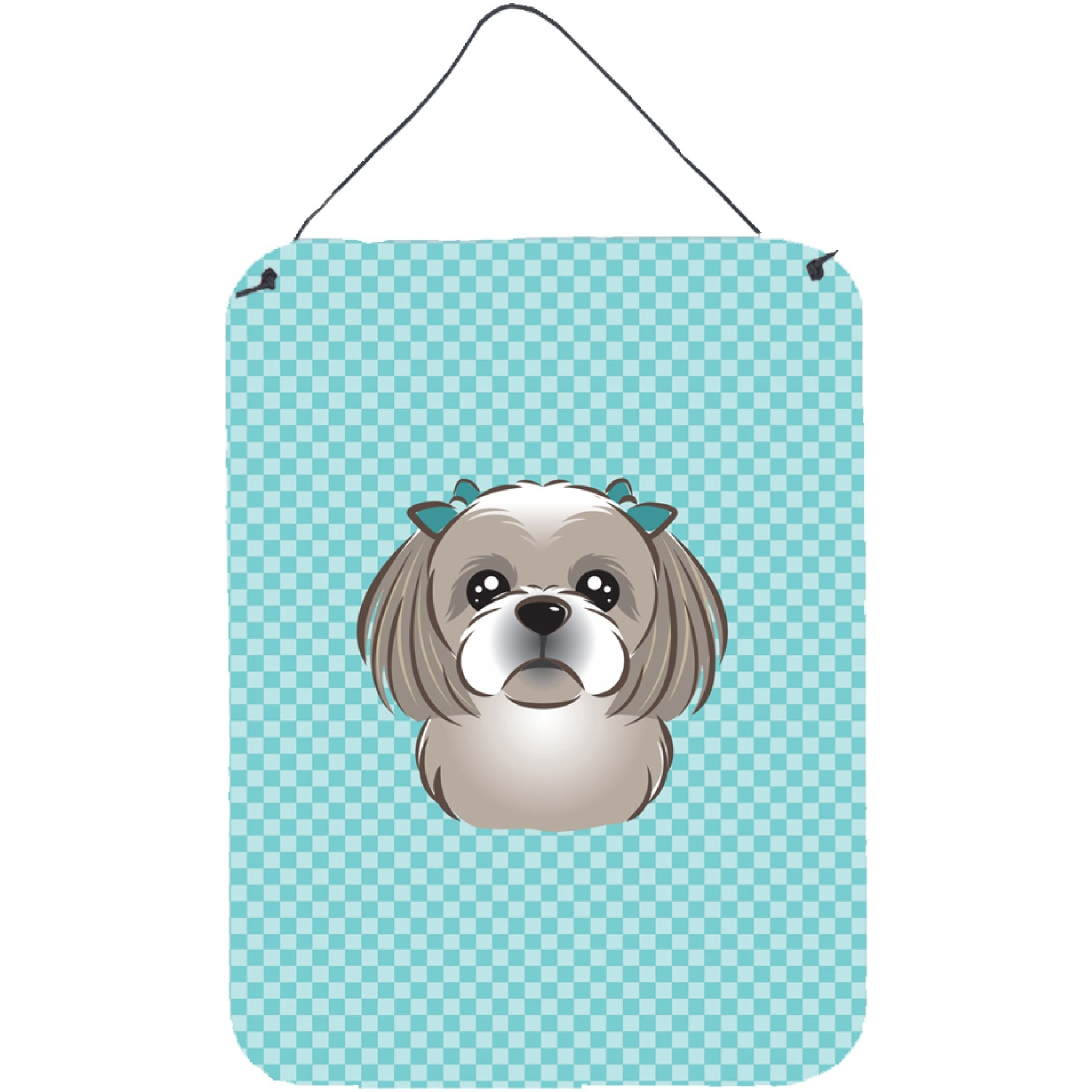 &quotCaroline's Treasures Checkerboard Blue Gray Silver Shih Tzu Wall or Door Hanging Prints, 16"" x 12"""