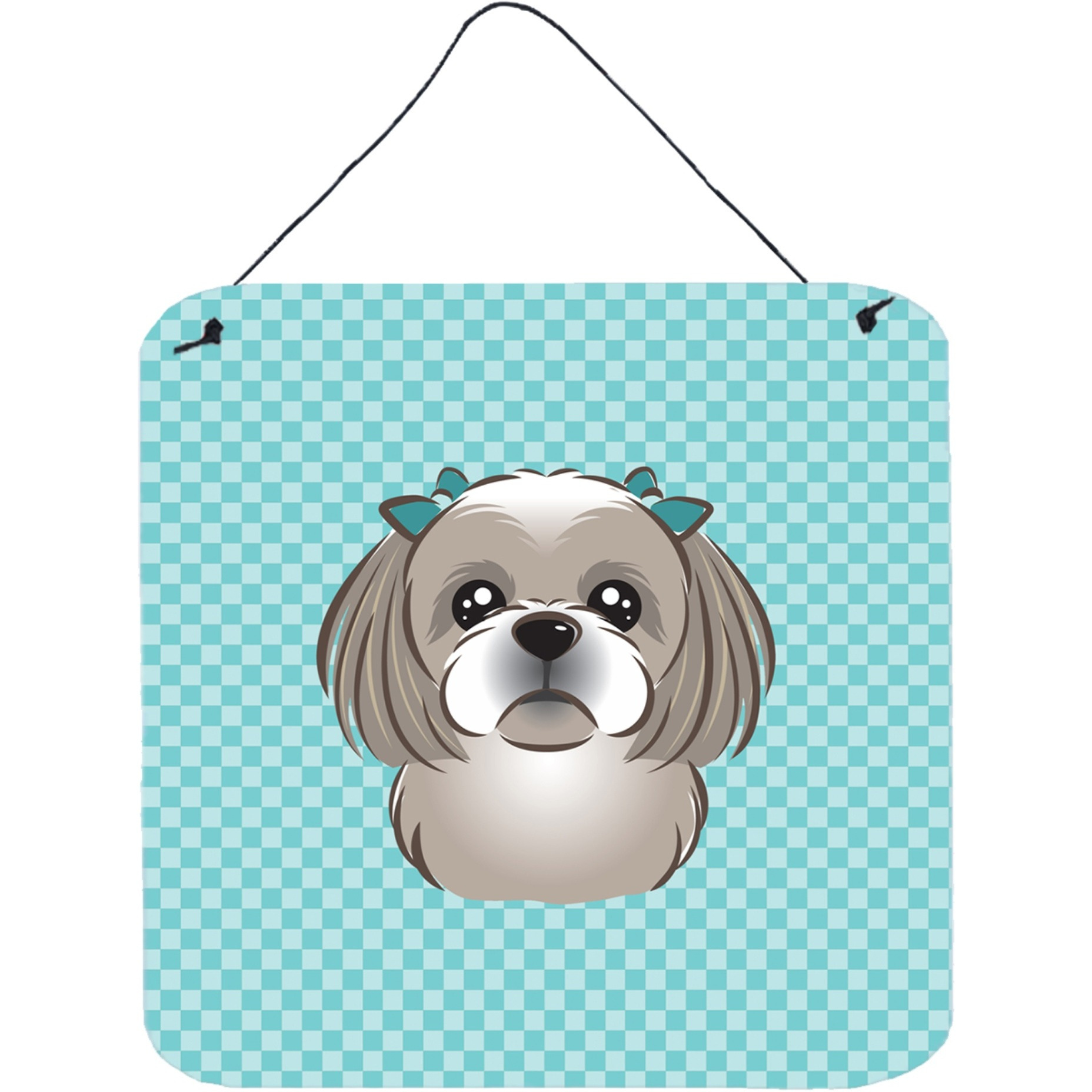 &quotCaroline's Treasures Checkerboard Blue Gray Silver Shih Tzu Wall or Door Hanging Prints, 6 x 6"""