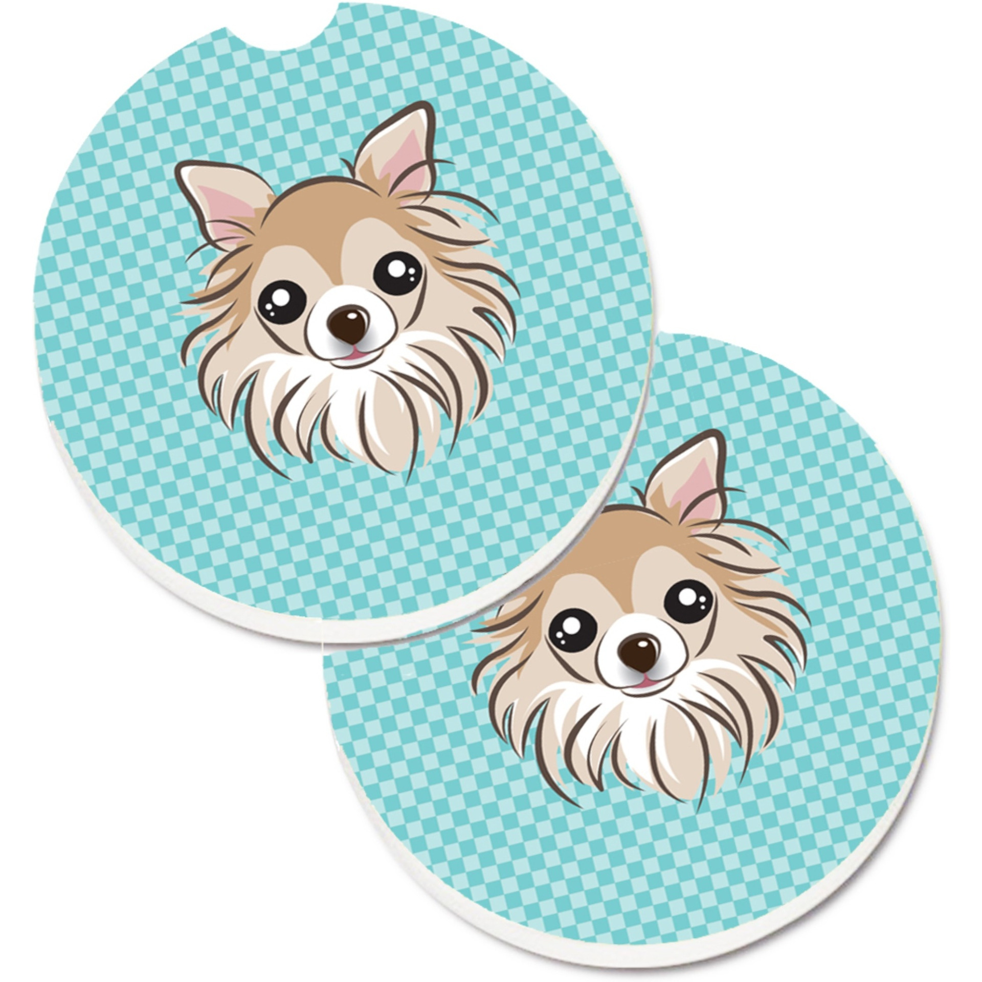 &quotCaroline's Treasures Checkerboard Blue Chihuahua Set of 2 Cup Holder Car Coasters BB1189CARC, 2.56, Multicolor"