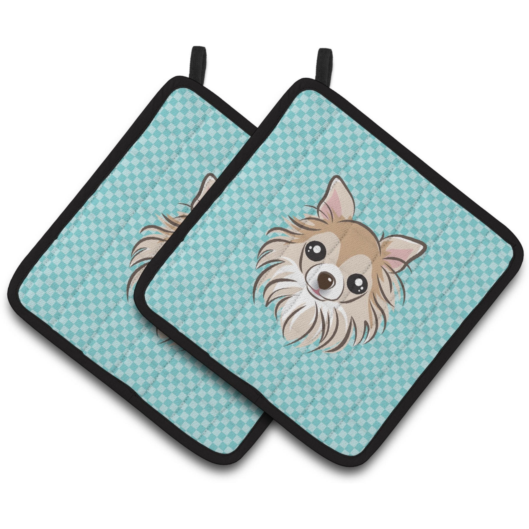 &quotCaroline's Treasures Checkerboard Blue Chihuahua Pair of Pot Holders BB1189PTHD, 7.5HX7.5W, Multicolor"