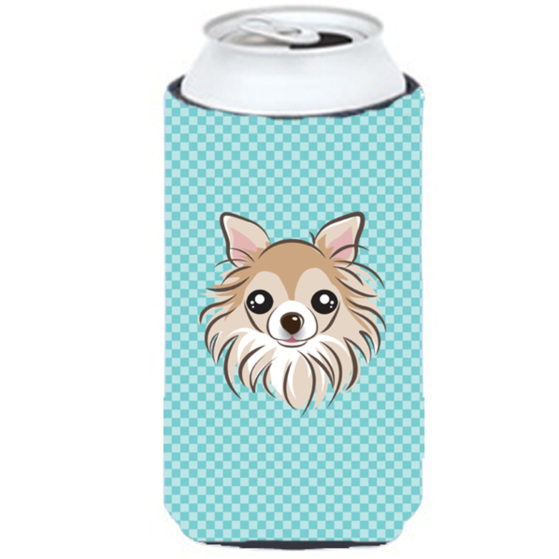 Checkerboard Blue Chihuahua Tall Boy Beverage Insulator Hugger BB1189TBC