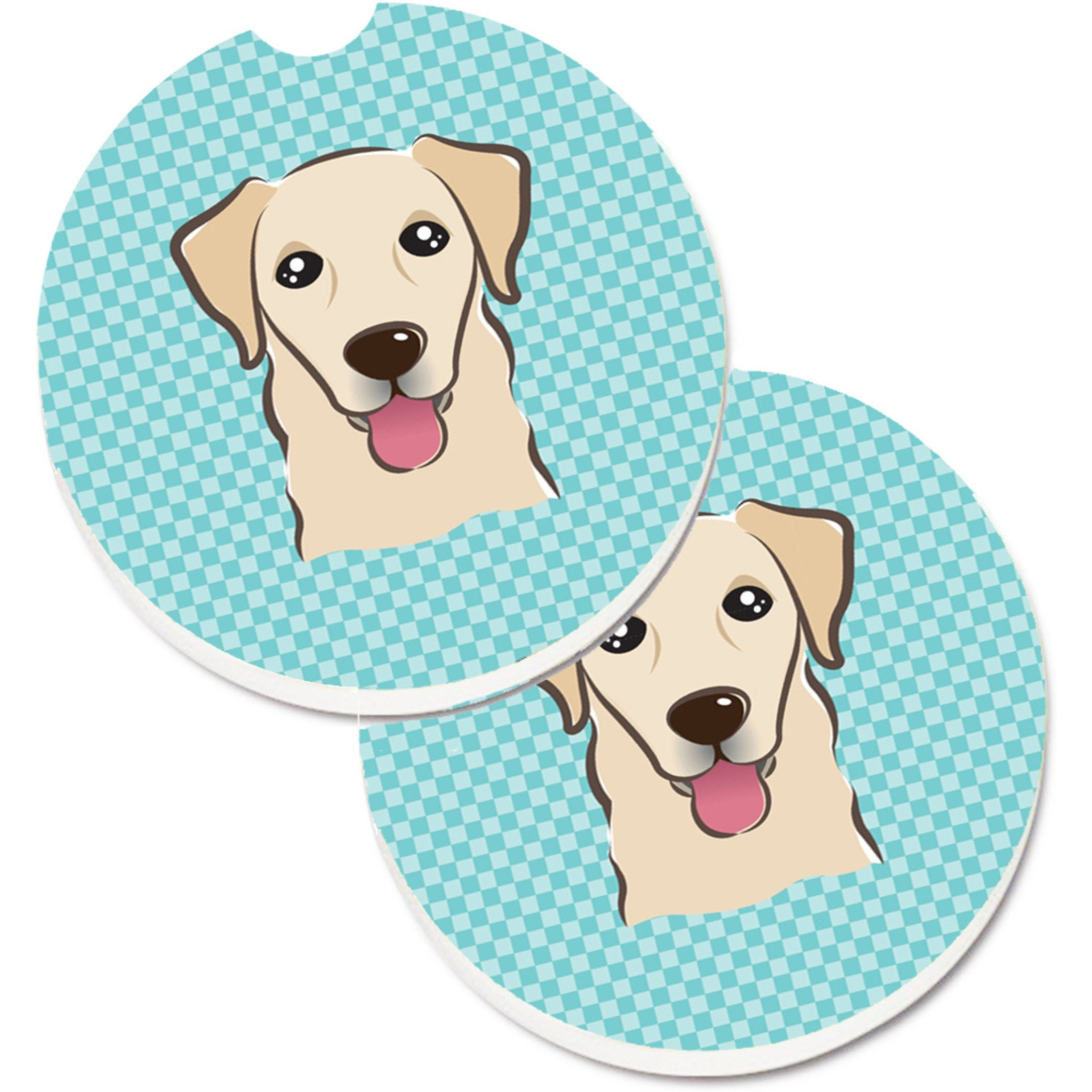 &quotCaroline's Treasures Checkerboard Blue Golden Retriever Set of 2 Cup Holder Car Coasters BB1190CARC, 2.56, Multicolor"