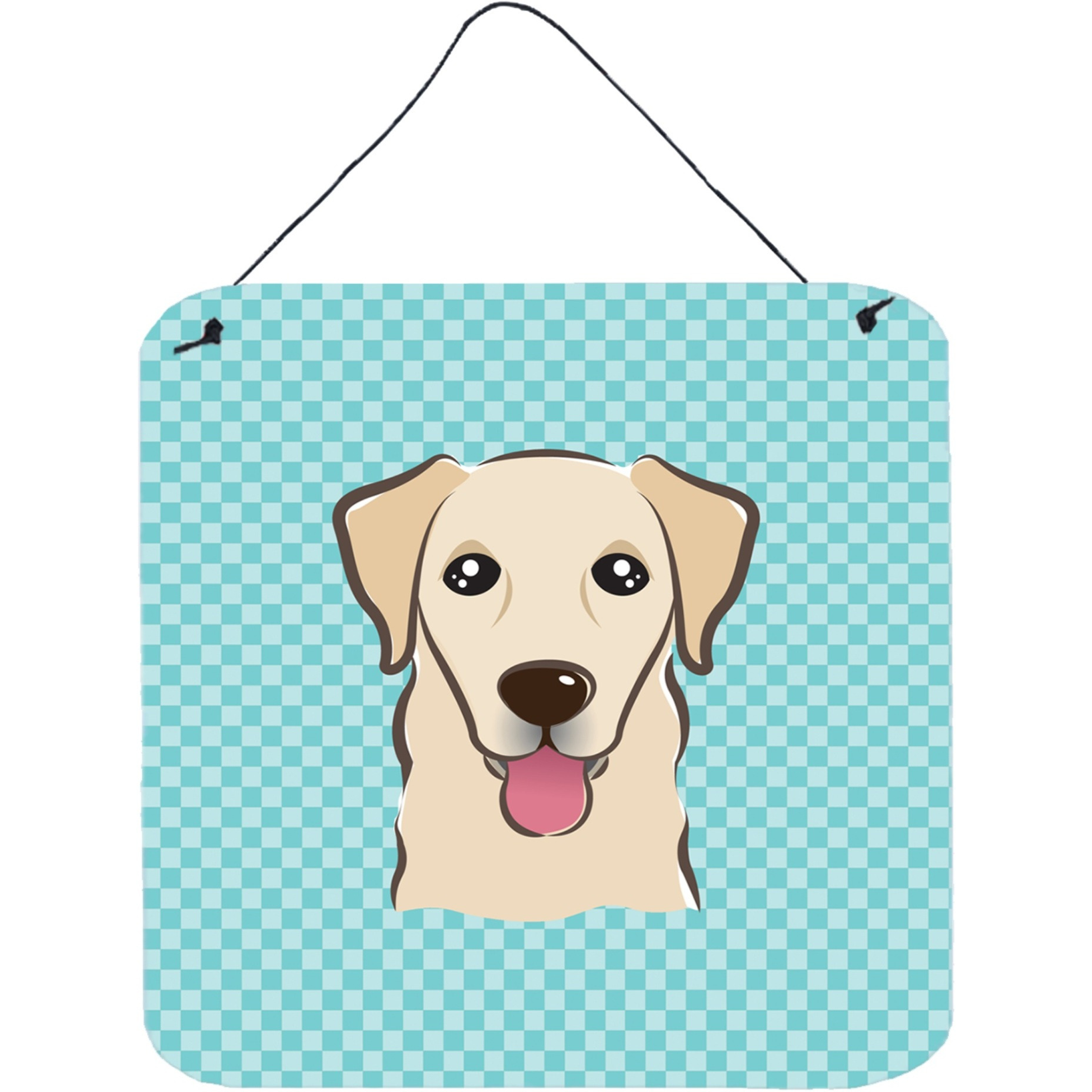 &quotCaroline's Treasures BB1190DS66 Checkerboard Blue Golden Retriever Wall or Door Hanging Prints, 6 x 6"""
