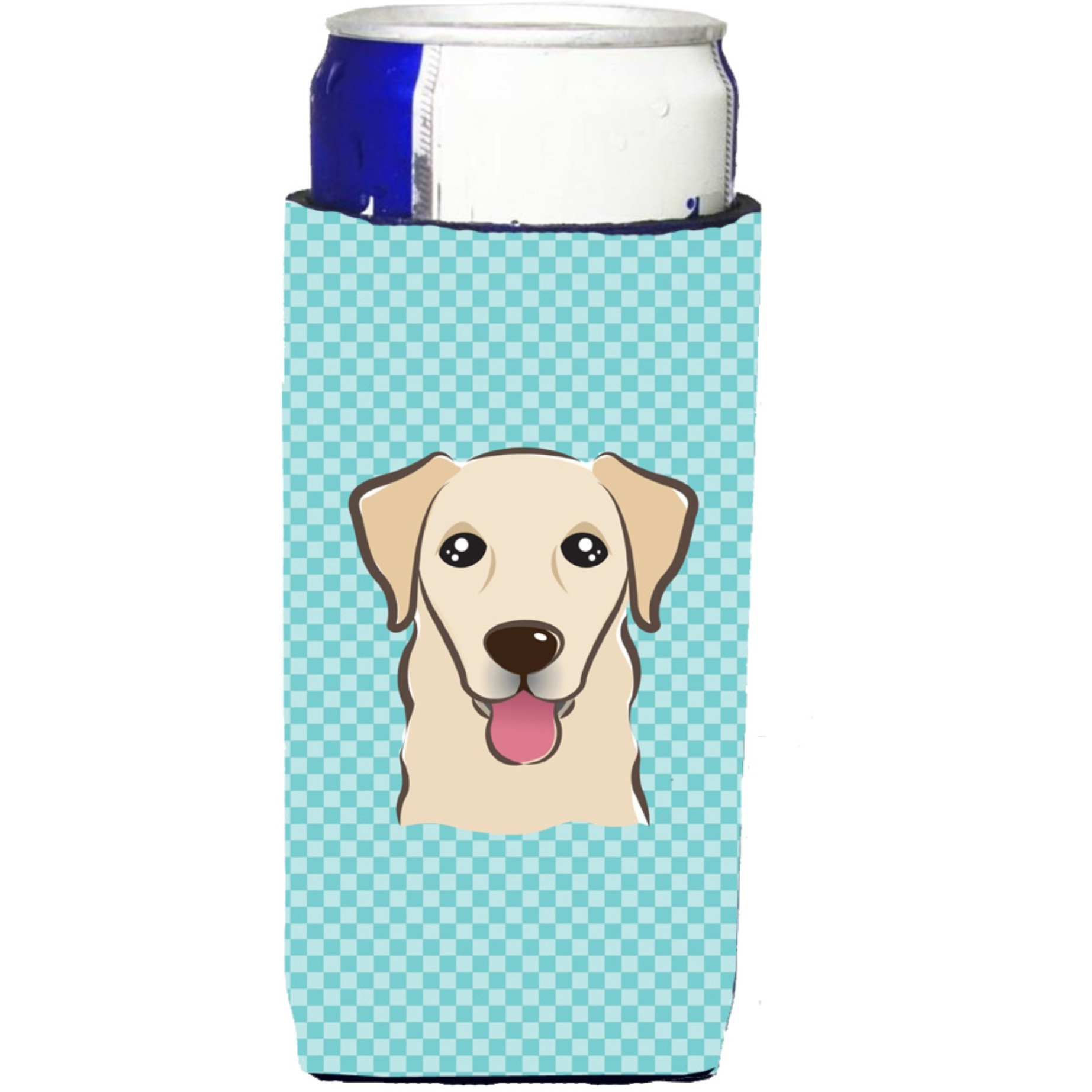 Checkerboard Blue Golden Retriever Ultra Beverage Insulators for slim cans