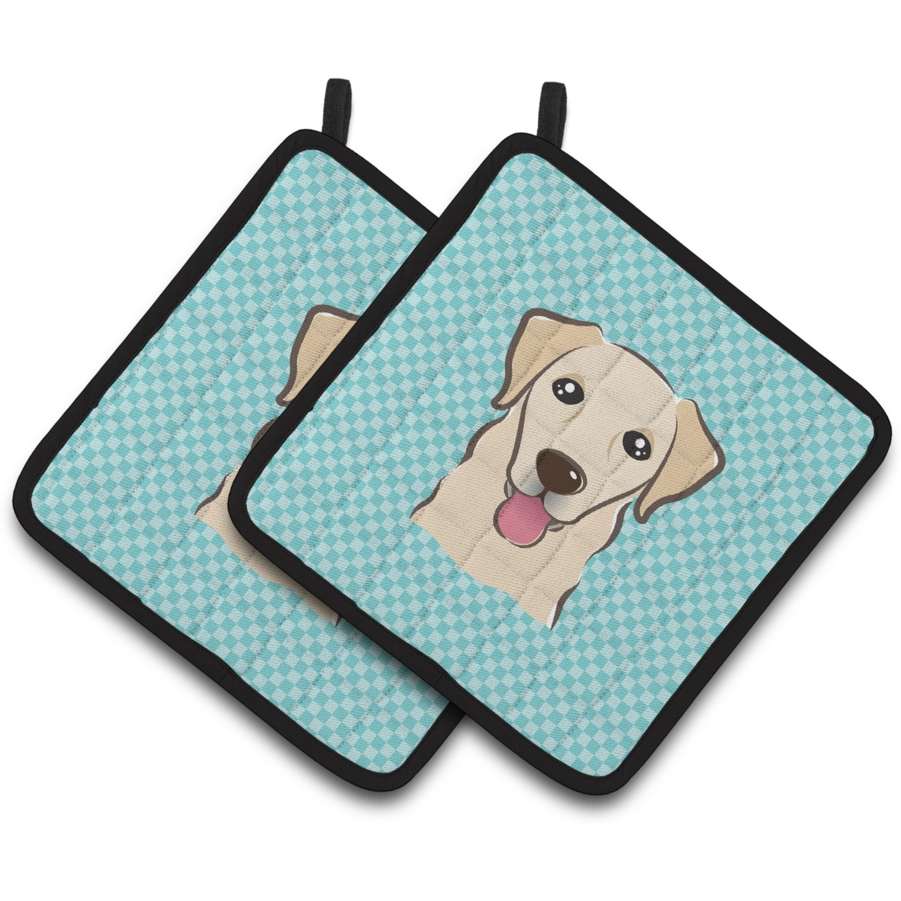 &quotCaroline's Treasures Checkerboard Blue Golden Retriever Pair of Pot Holders BB1190PTHD, 7.5HX7.5W, Multicolor"