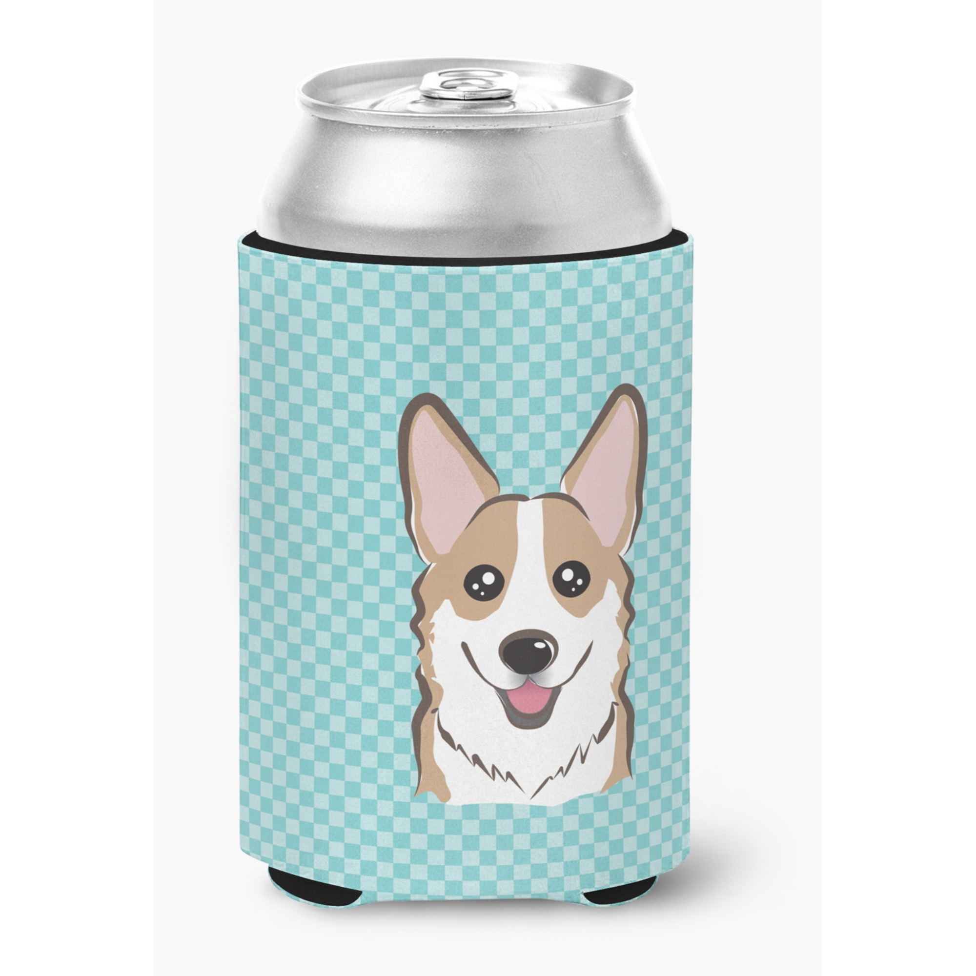 Checkerboard Blue Corgi Can or Bottle Hugger BB1191CC
