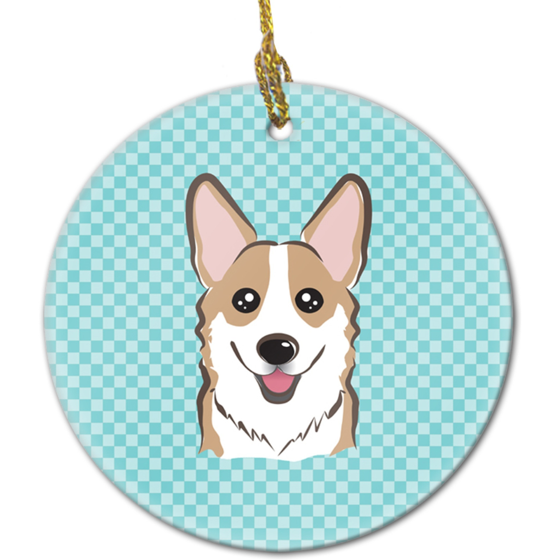 Checkerboard Blue Corgi Ceramic Ornament BB1191CO1