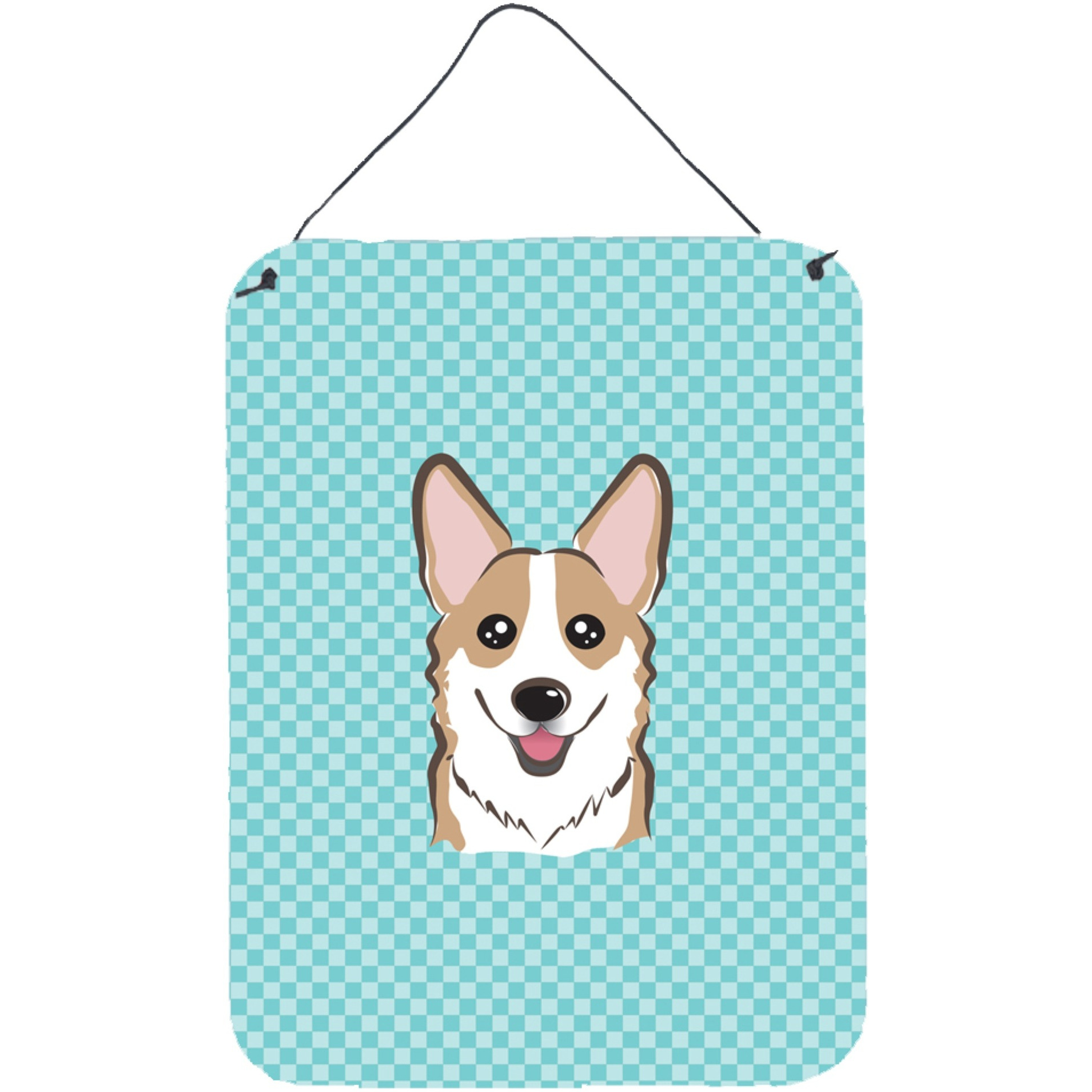 &quotCaroline's Treasures BB1191DS1216 Checkerboard Blue Corgi Wall or Door Hanging Prints, 16"" x 12"""