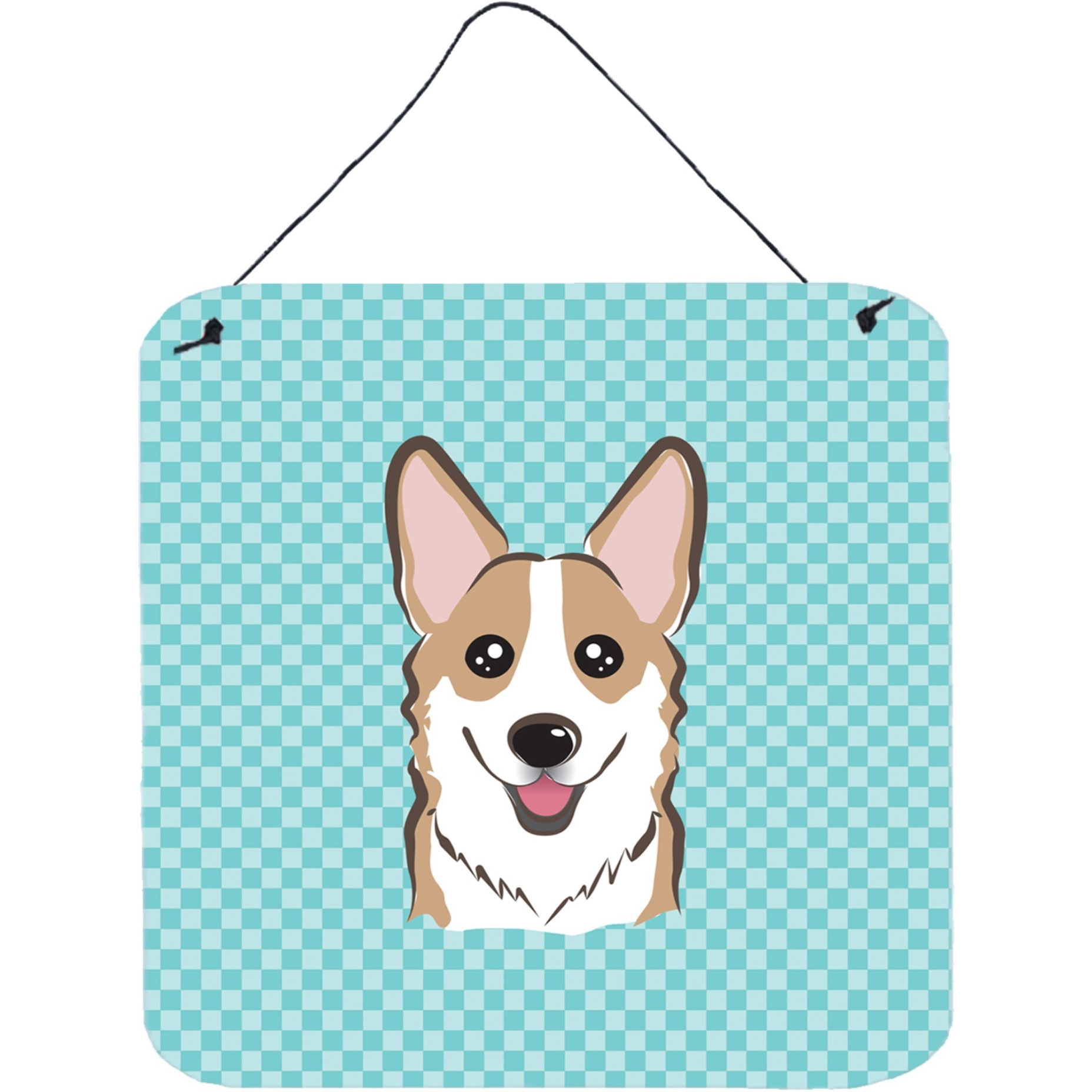 &quotCaroline's Treasures BB1191DS66 Checkerboard Blue Corgi Aluminum Metal Wall or Door Hanging Prints, 6 x 6"""