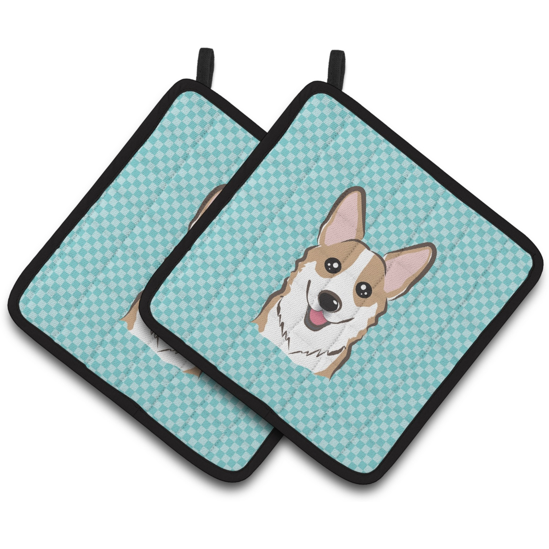 &quotCaroline's Treasures Checkerboard Blue Corgi Pair of Pot Holders BB1191PTHD, 7.5HX7.5W, Multicolor"