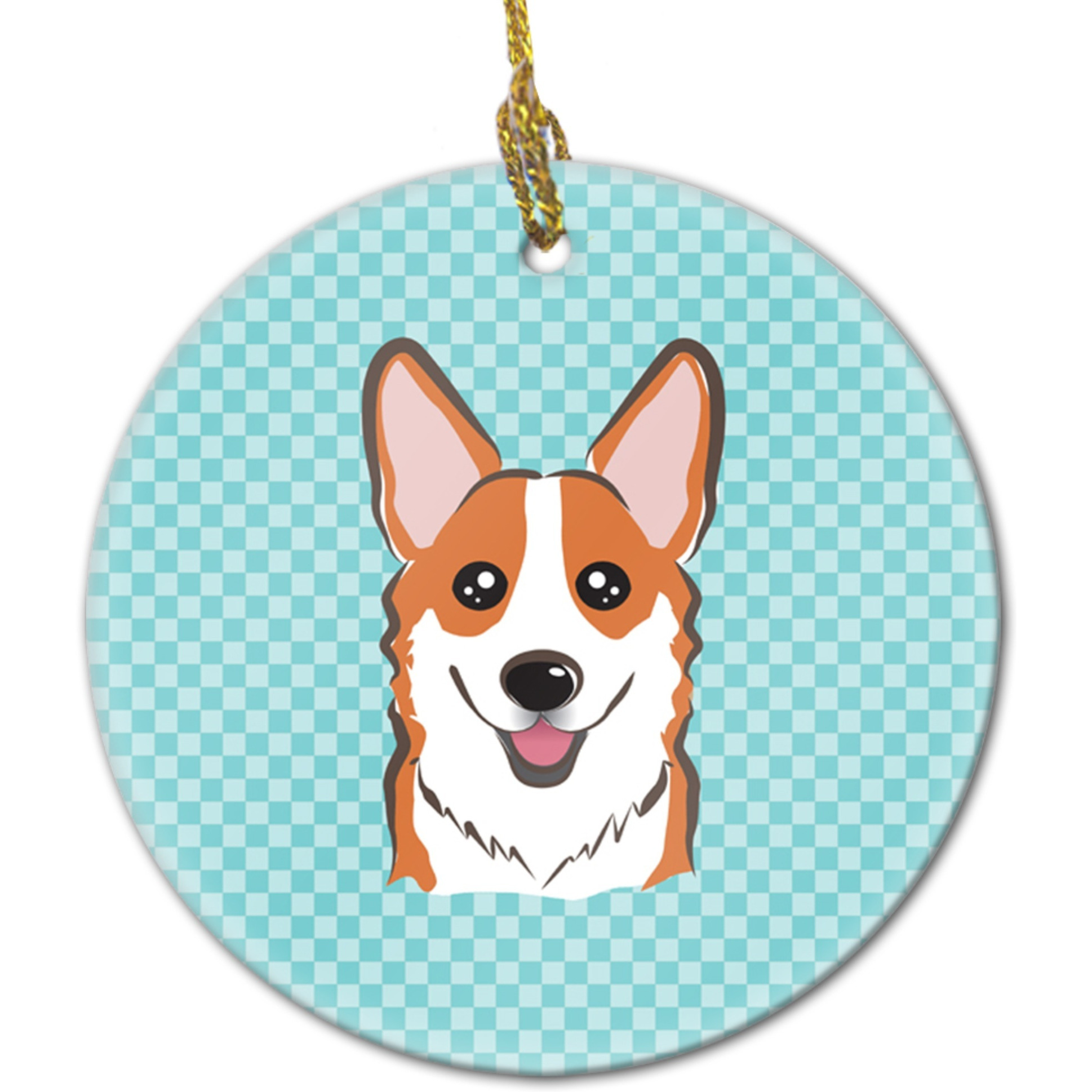 Checkerboard Blue Corgi Ceramic Ornament BB1192CO1