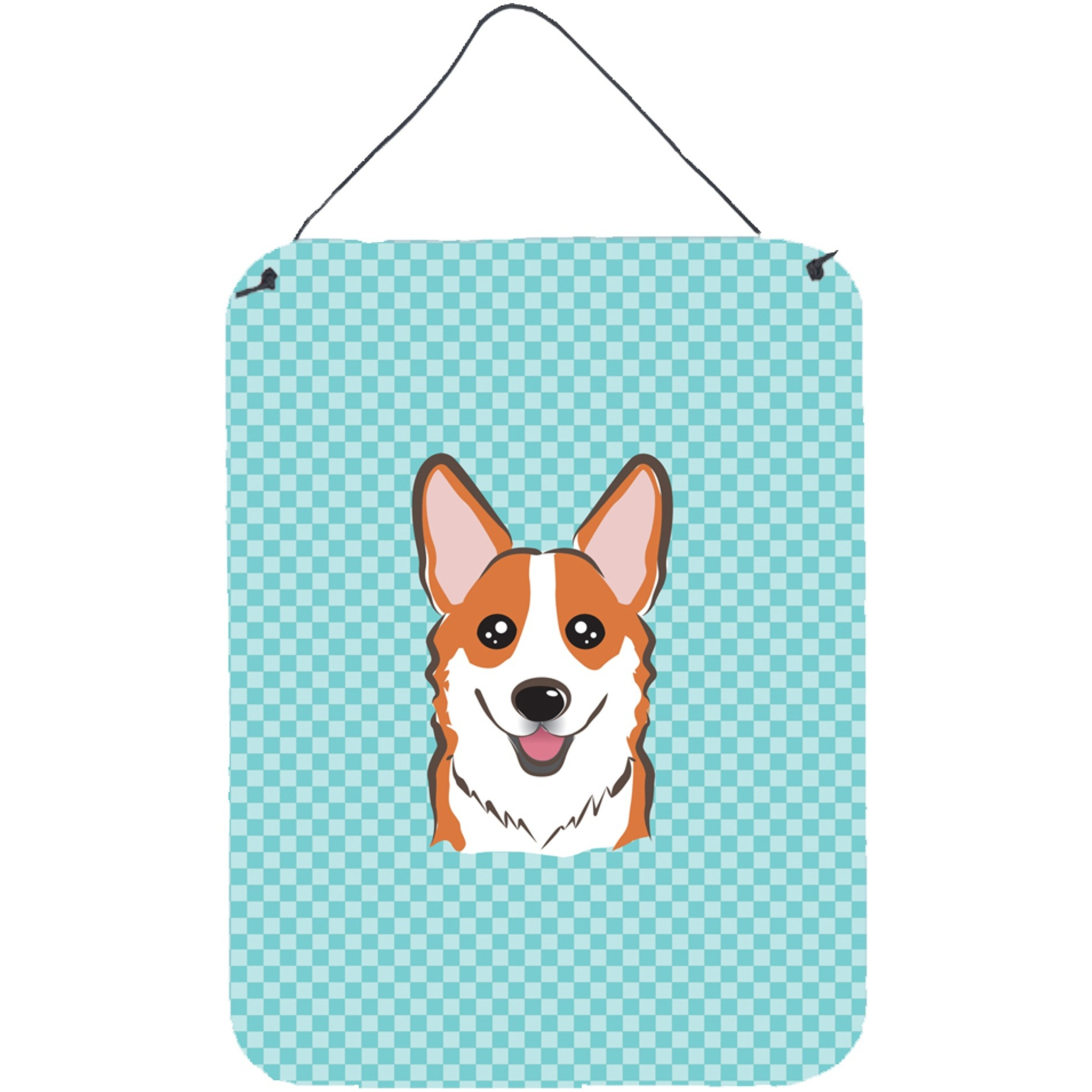 &quotCaroline's Treasures BB1192DS1216 Checkerboard Blue Corgi Wall or Door Hanging Prints, 16"" x 12"""