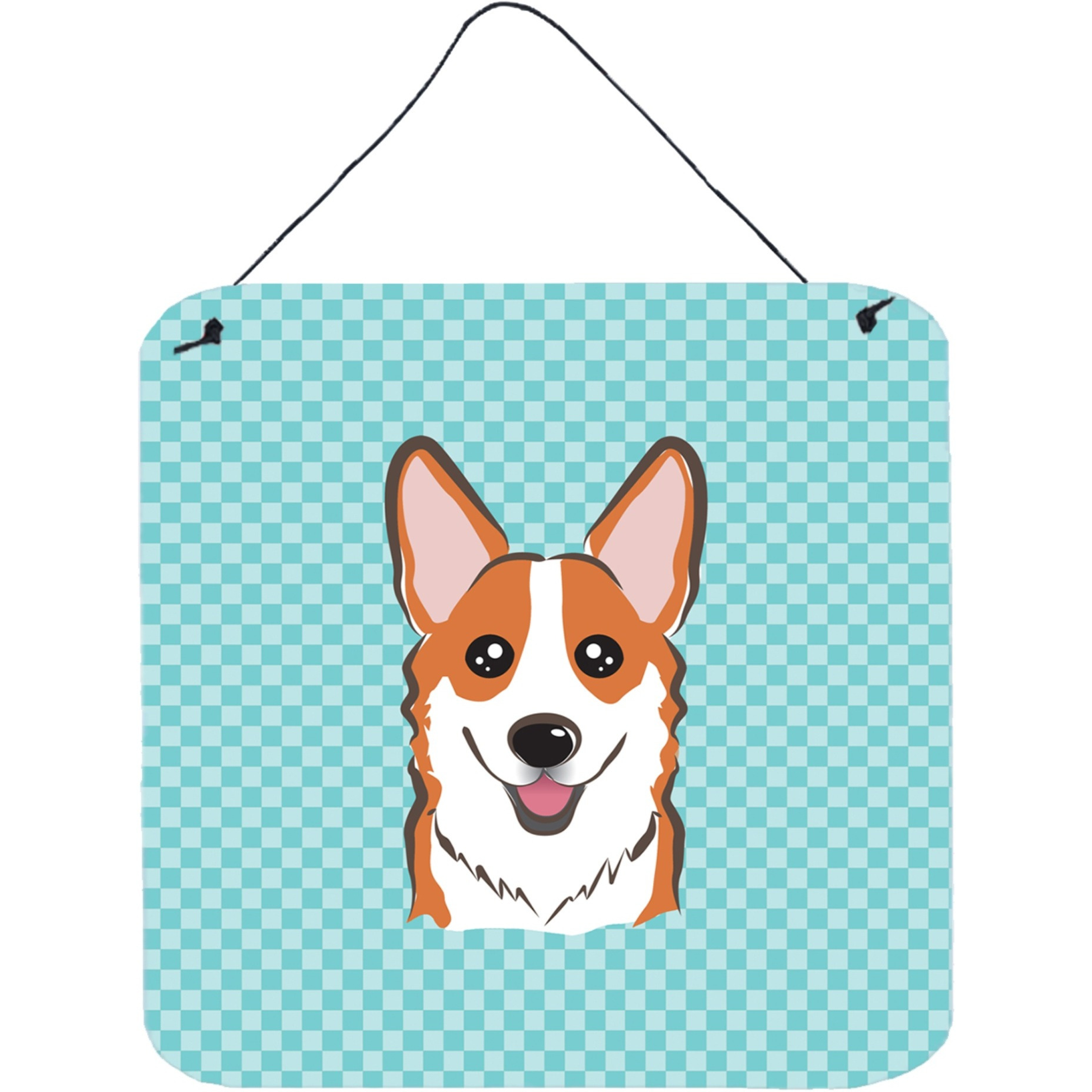 &quotCaroline's Treasures BB1192DS66 Checkerboard Blue Corgi Aluminum Metal Wall or Door Hanging Prints, 6 x 6"""