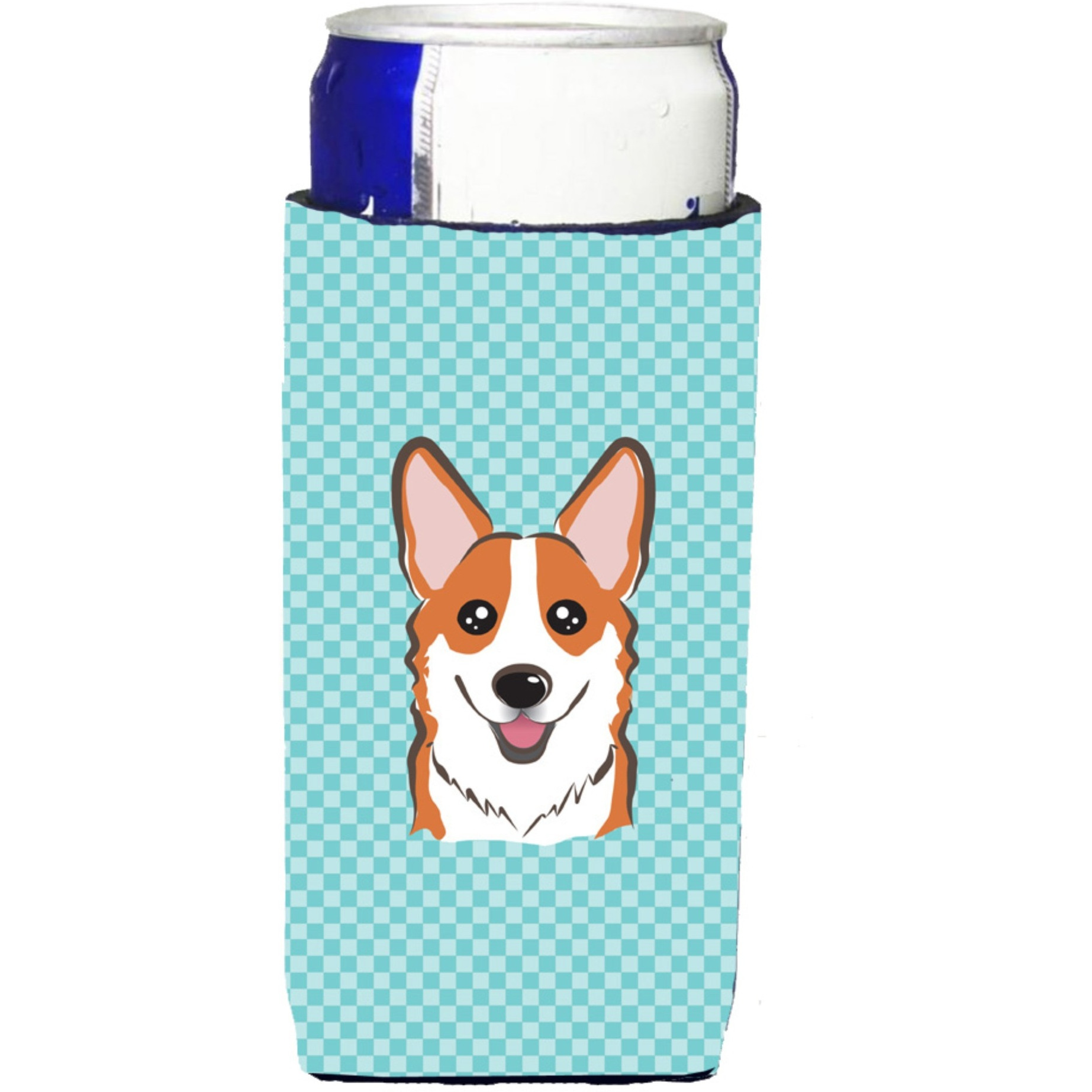 Checkerboard Blue Corgi Ultra Beverage Insulators for slim cans BB1192MUK