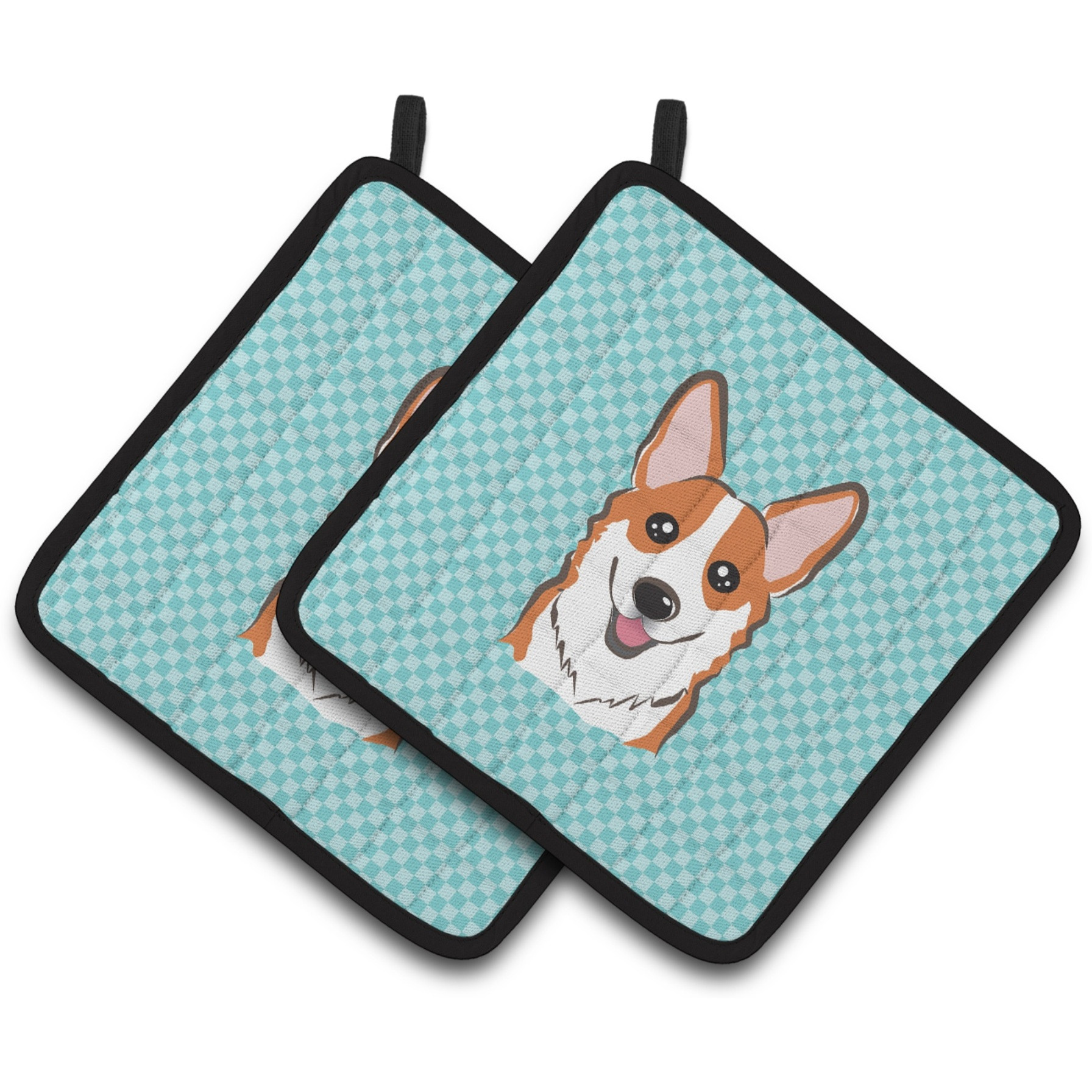 &quotCaroline's Treasures Checkerboard Blue Corgi Pair of Pot Holders BB1192PTHD, 7.5HX7.5W, Multicolor"