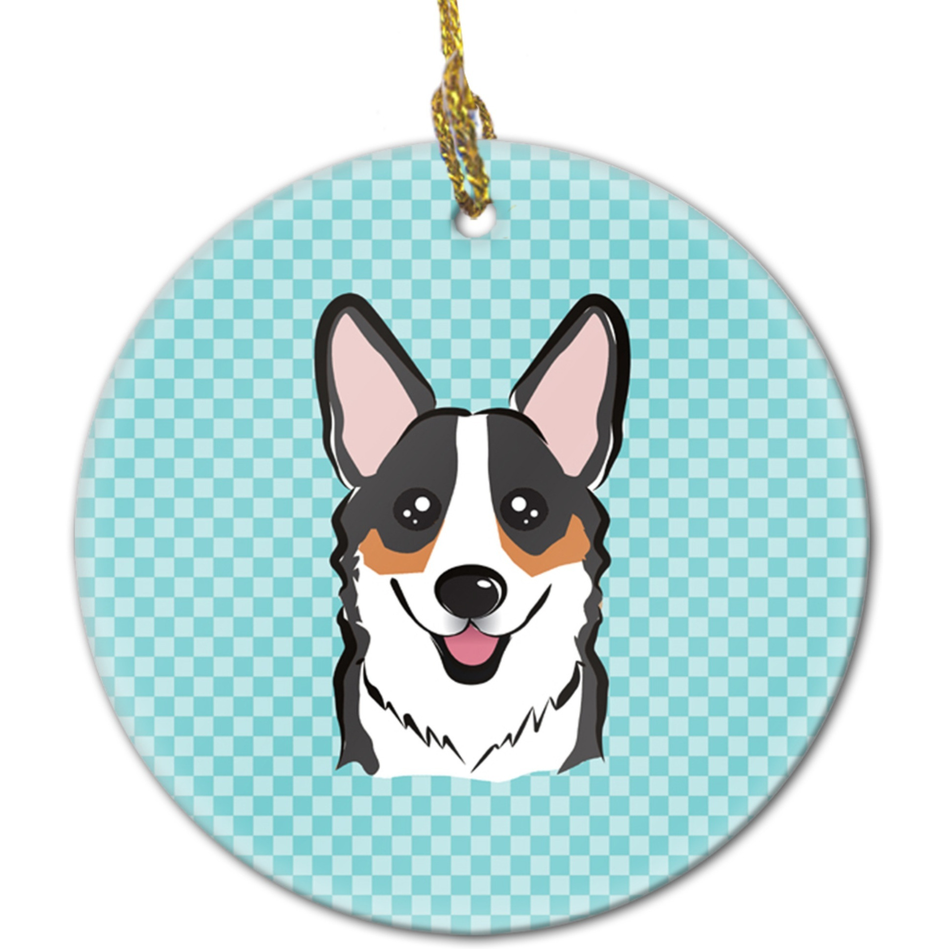 Checkerboard Blue Corgi Ceramic Ornament BB1193CO1