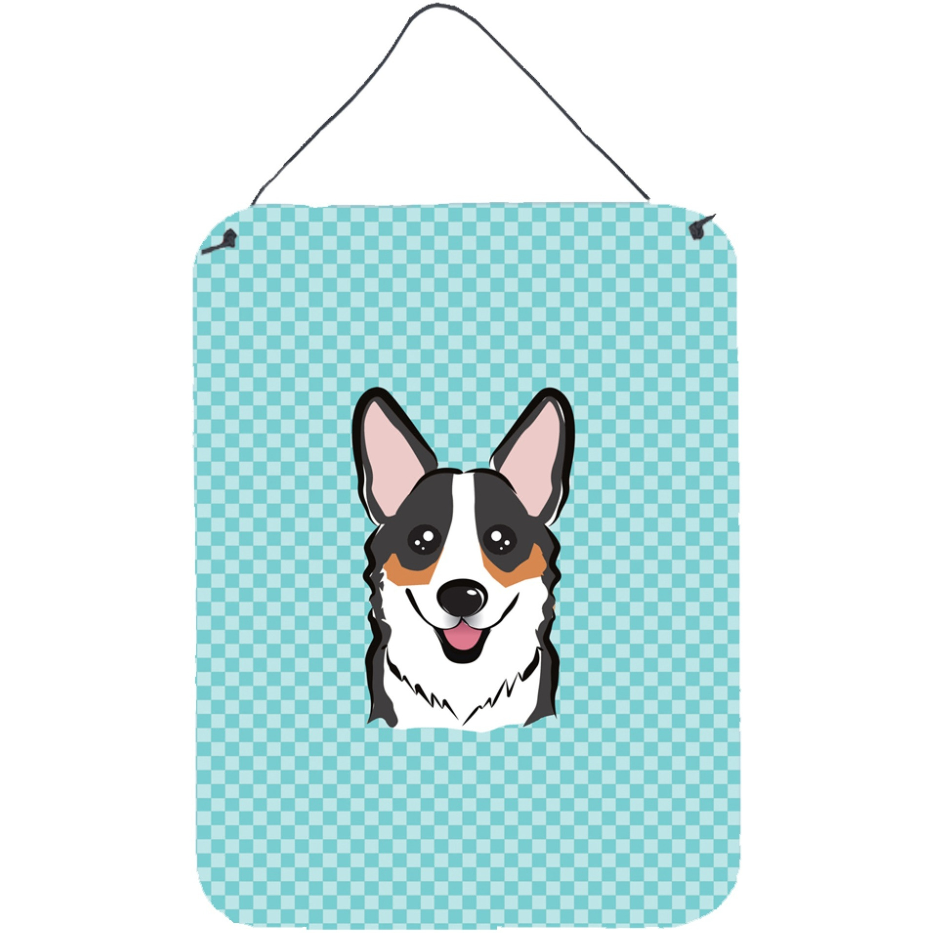 &quotCaroline's Treasures BB1193DS1216 Checkerboard Blue Corgi Wall or Door Hanging Prints, 16"" x 12"""