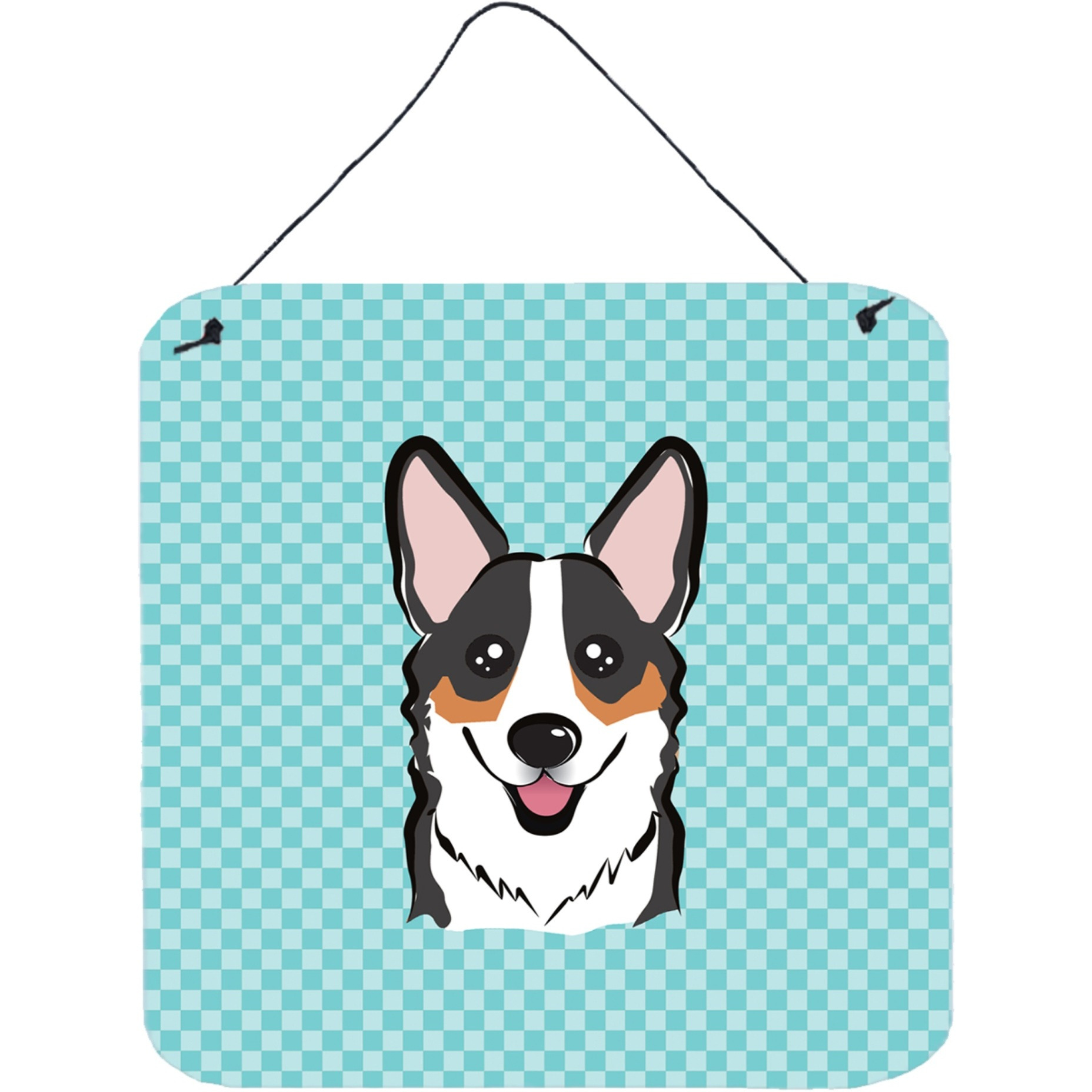 &quotCaroline's Treasures BB1193DS66 Checkerboard Blue Corgi Aluminum Metal Wall or Door Hanging Prints, 6 x 6"""